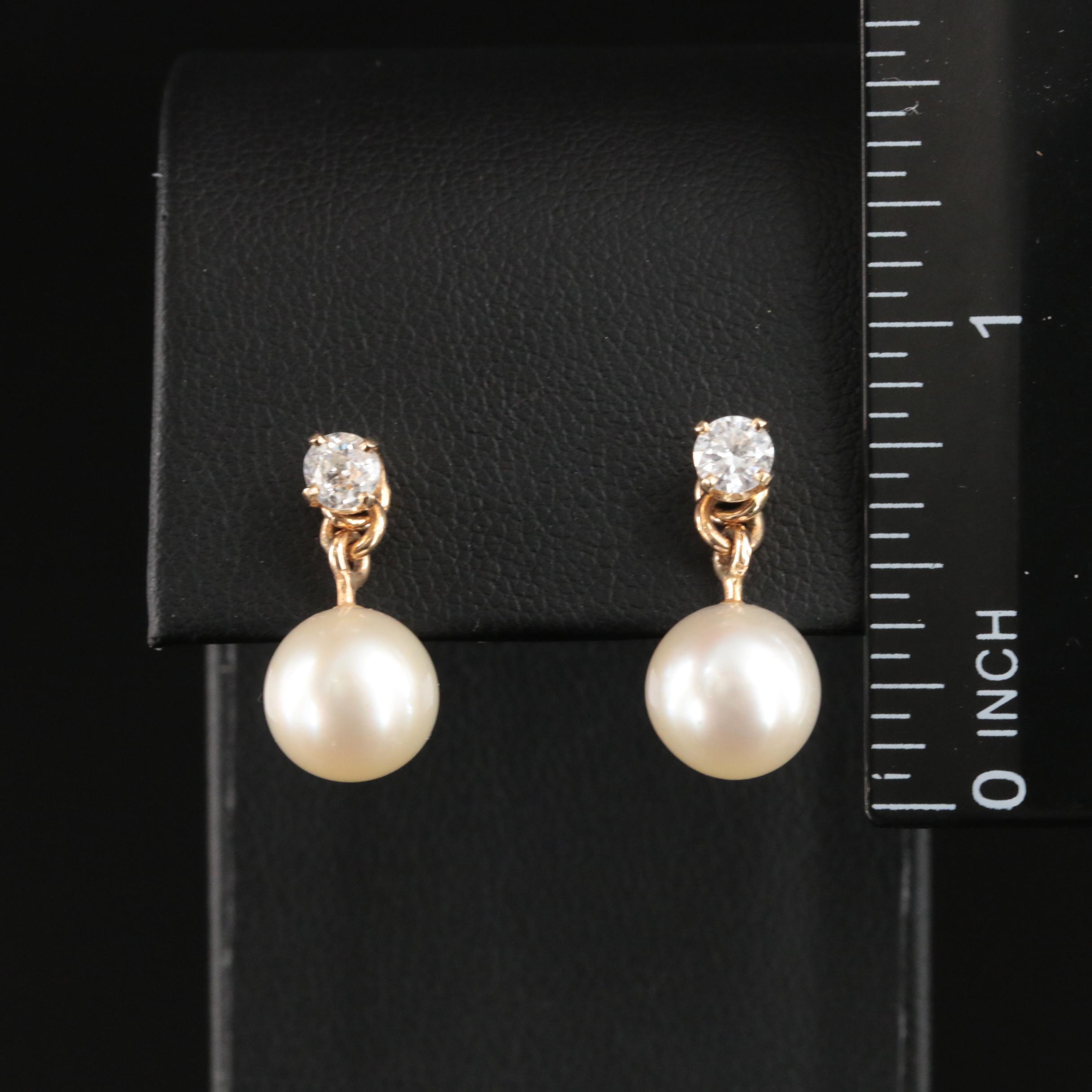 14K Diamond and Pearl Stud Earrings with Enhancers
