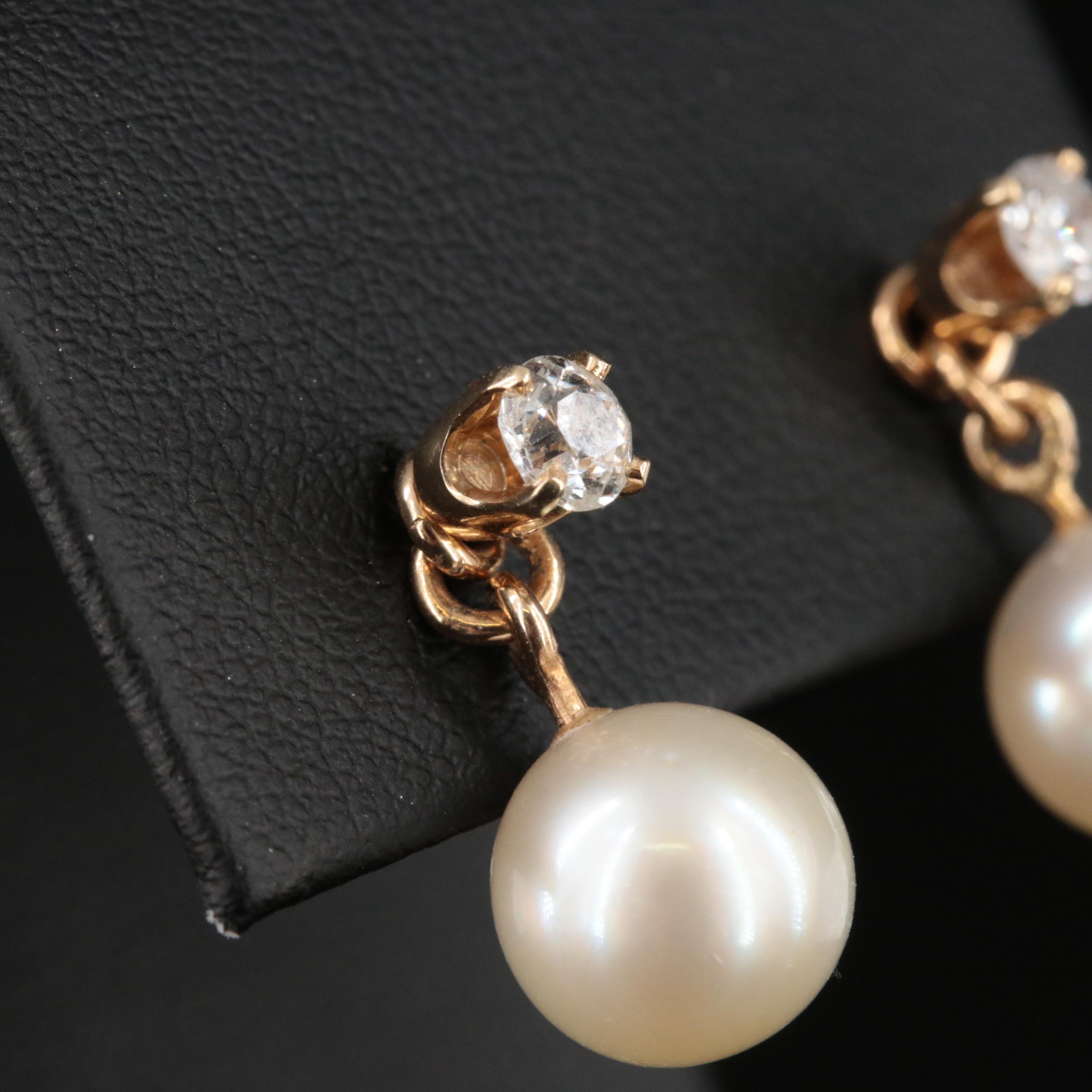 14K Diamond and Pearl Stud Earrings with Enhancers