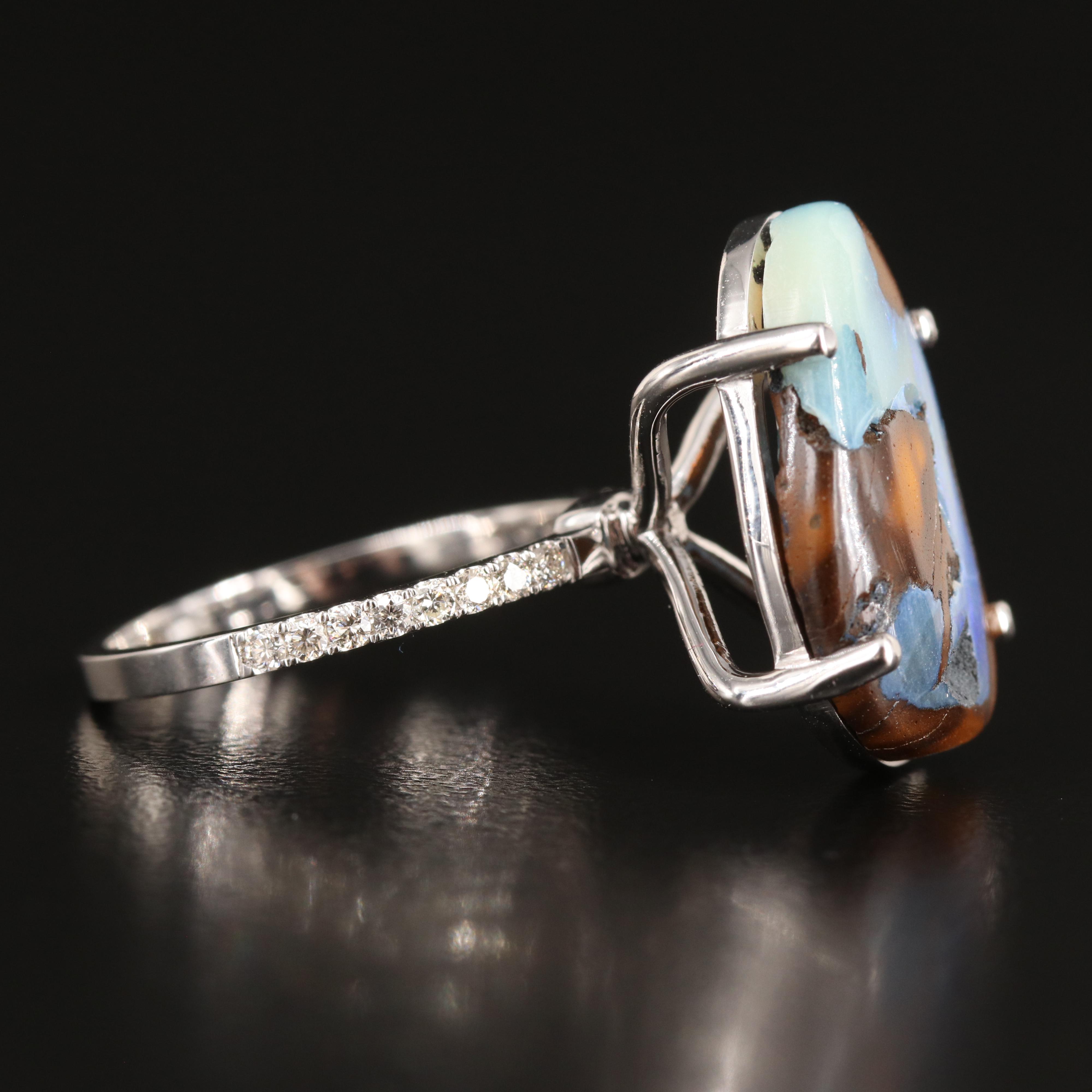 14K 6.04 CT Boulder Opal and Diamond Ring