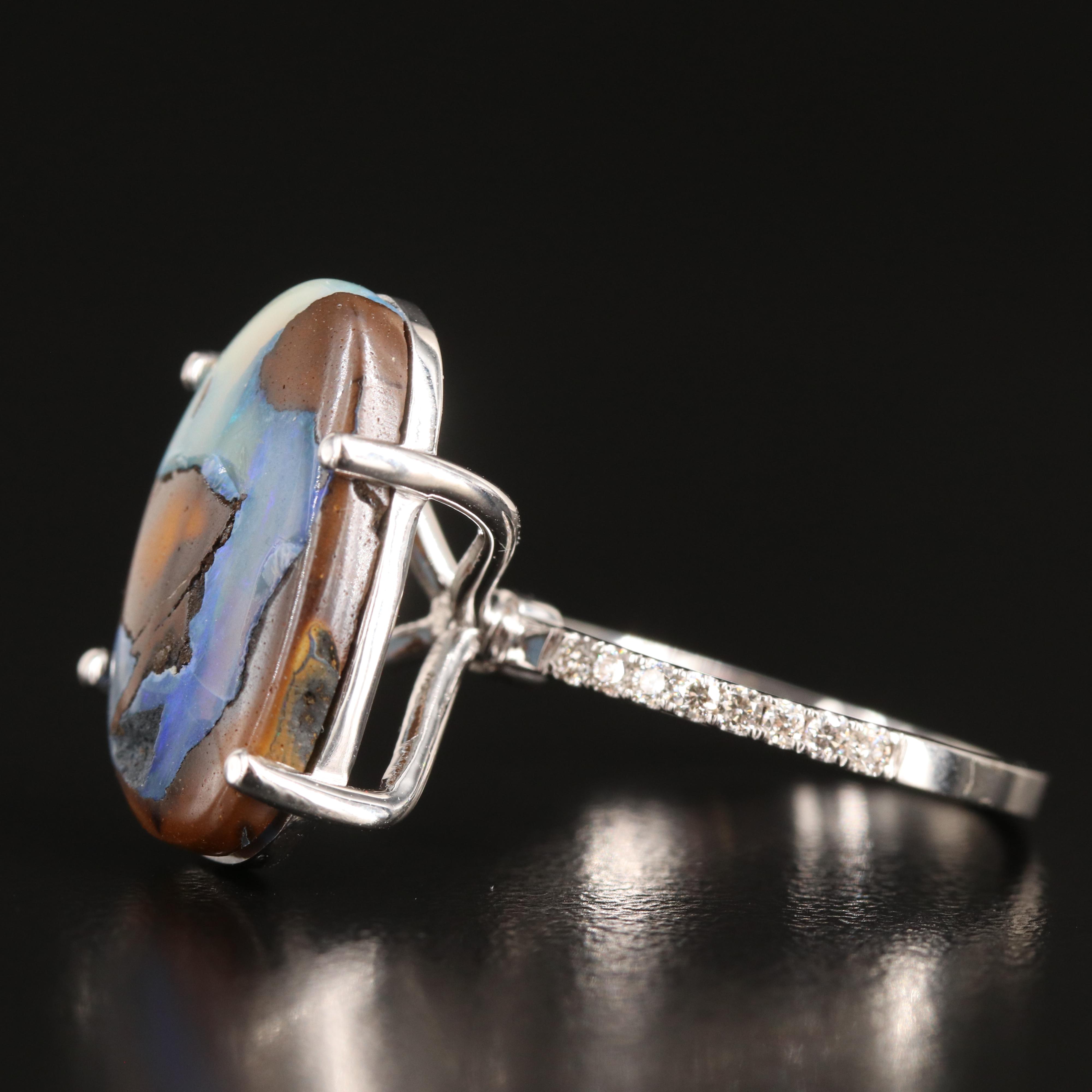 14K 6.04 CT Boulder Opal and Diamond Ring