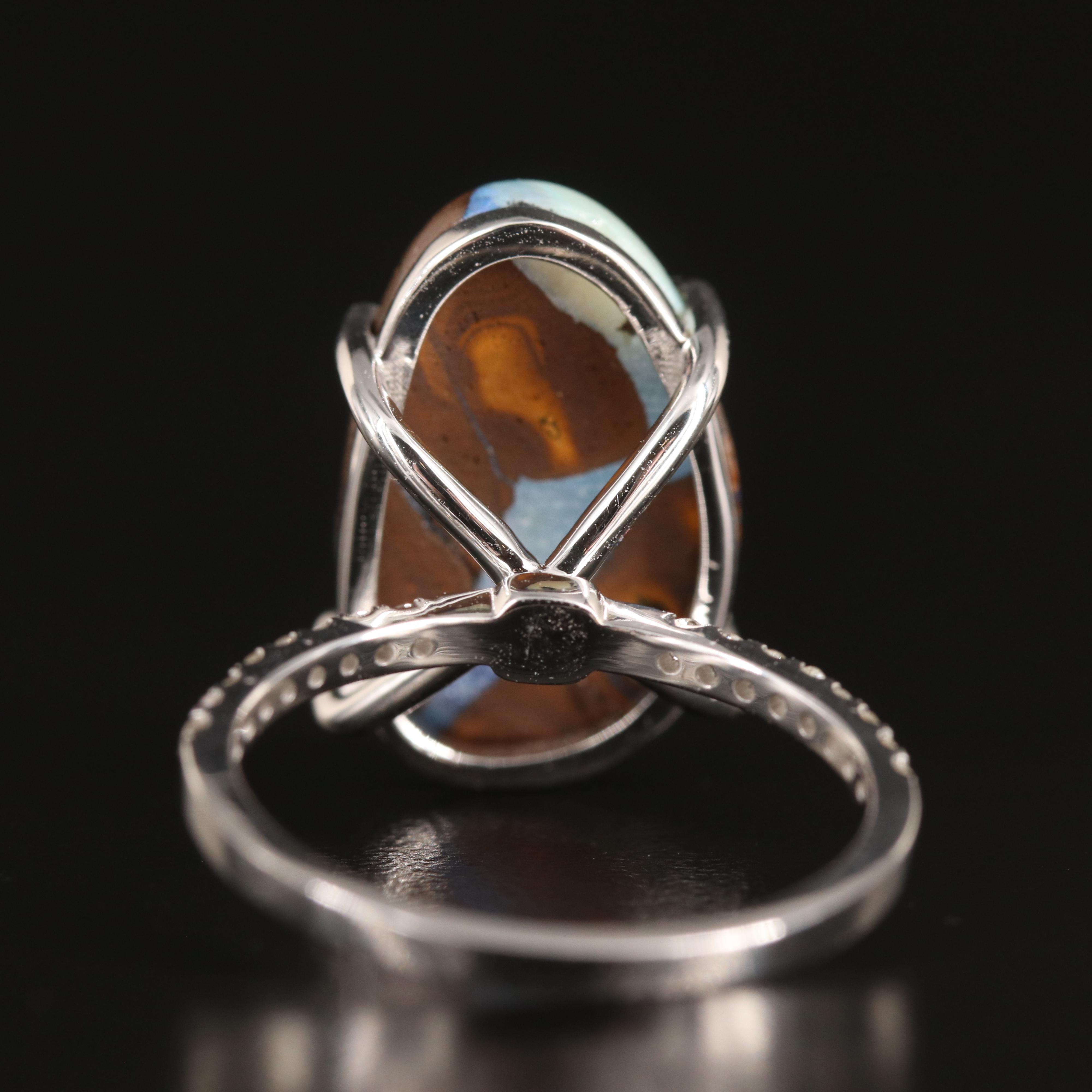 14K 6.04 CT Boulder Opal and Diamond Ring