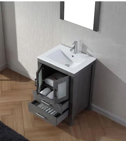Virtu USA "Dior" Bath Vanity Cabinet Plus Sink and Wall Mirror in Zebra Grey
