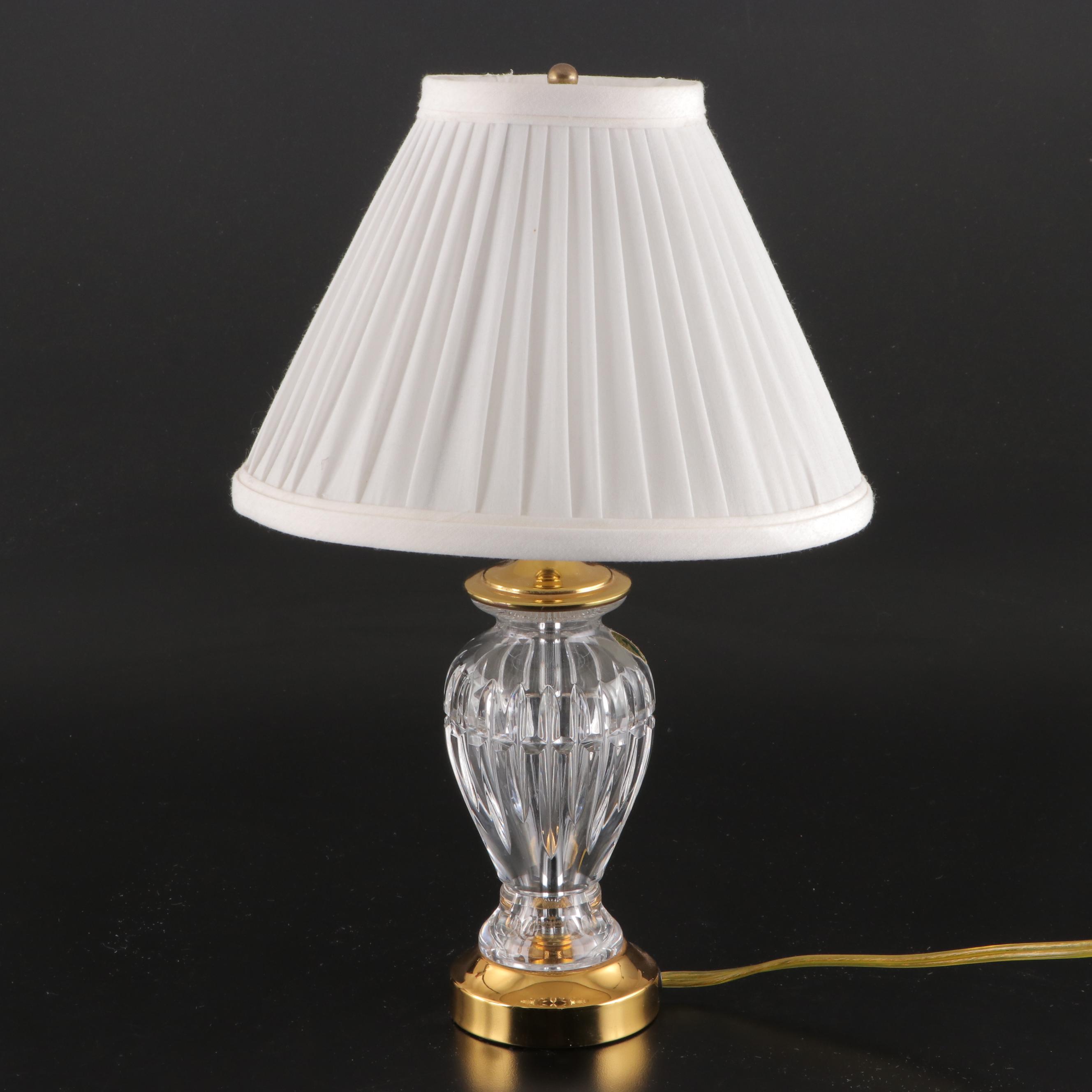 Pair of Waterford Crystal and Brass Boudoir Lamps With Ruffled Shades