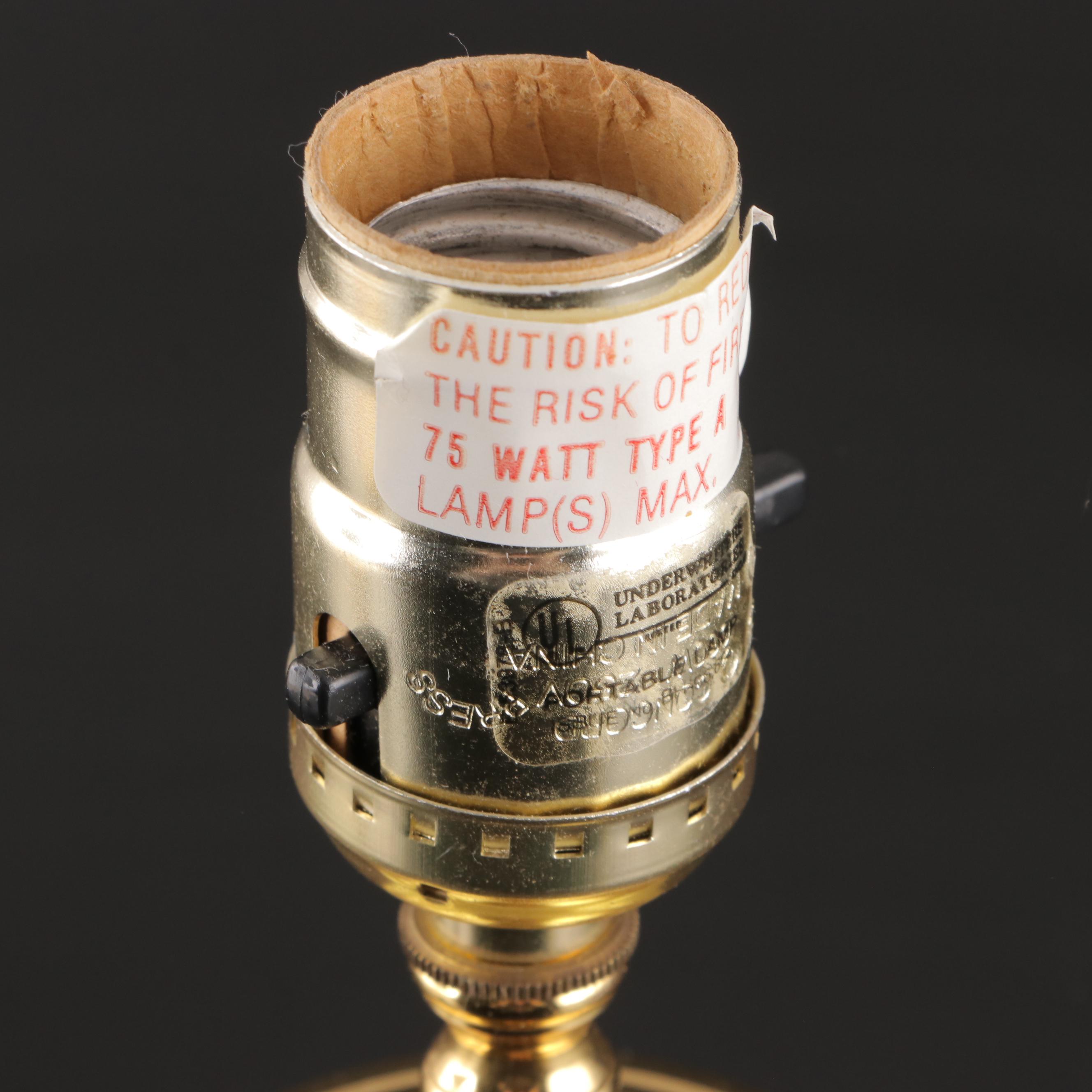 Pair of Waterford Crystal and Brass Boudoir Lamps With Ruffled Shades