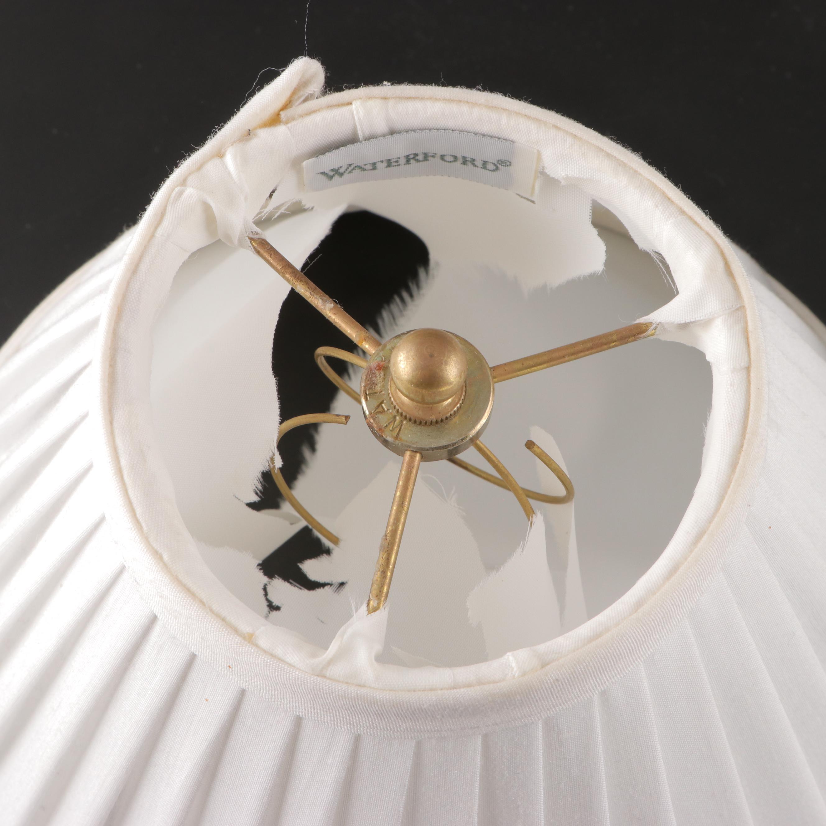 Pair of Waterford Crystal and Brass Boudoir Lamps With Ruffled Shades