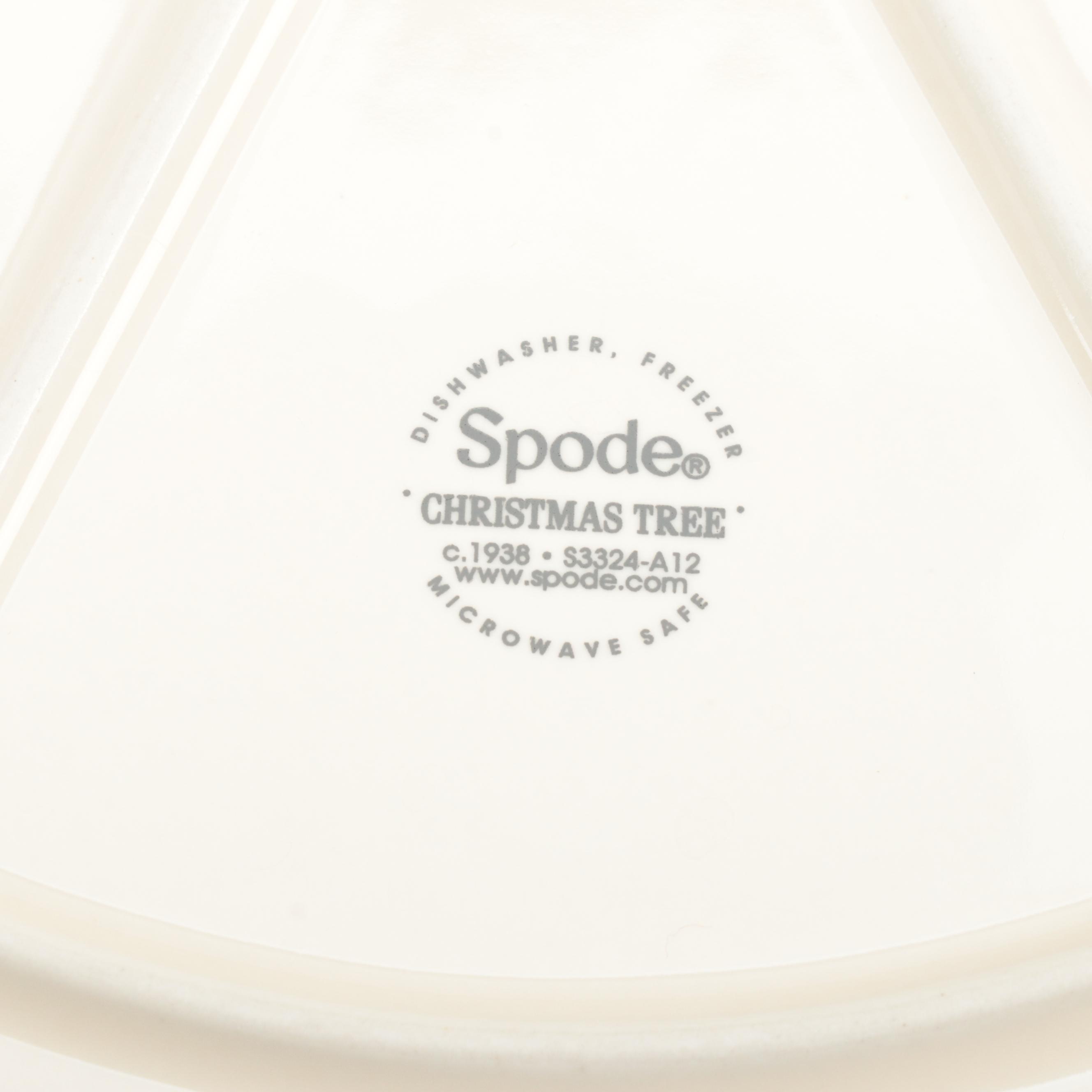 Spode "Christmas Tree" Platter with Other Tableware and Décor