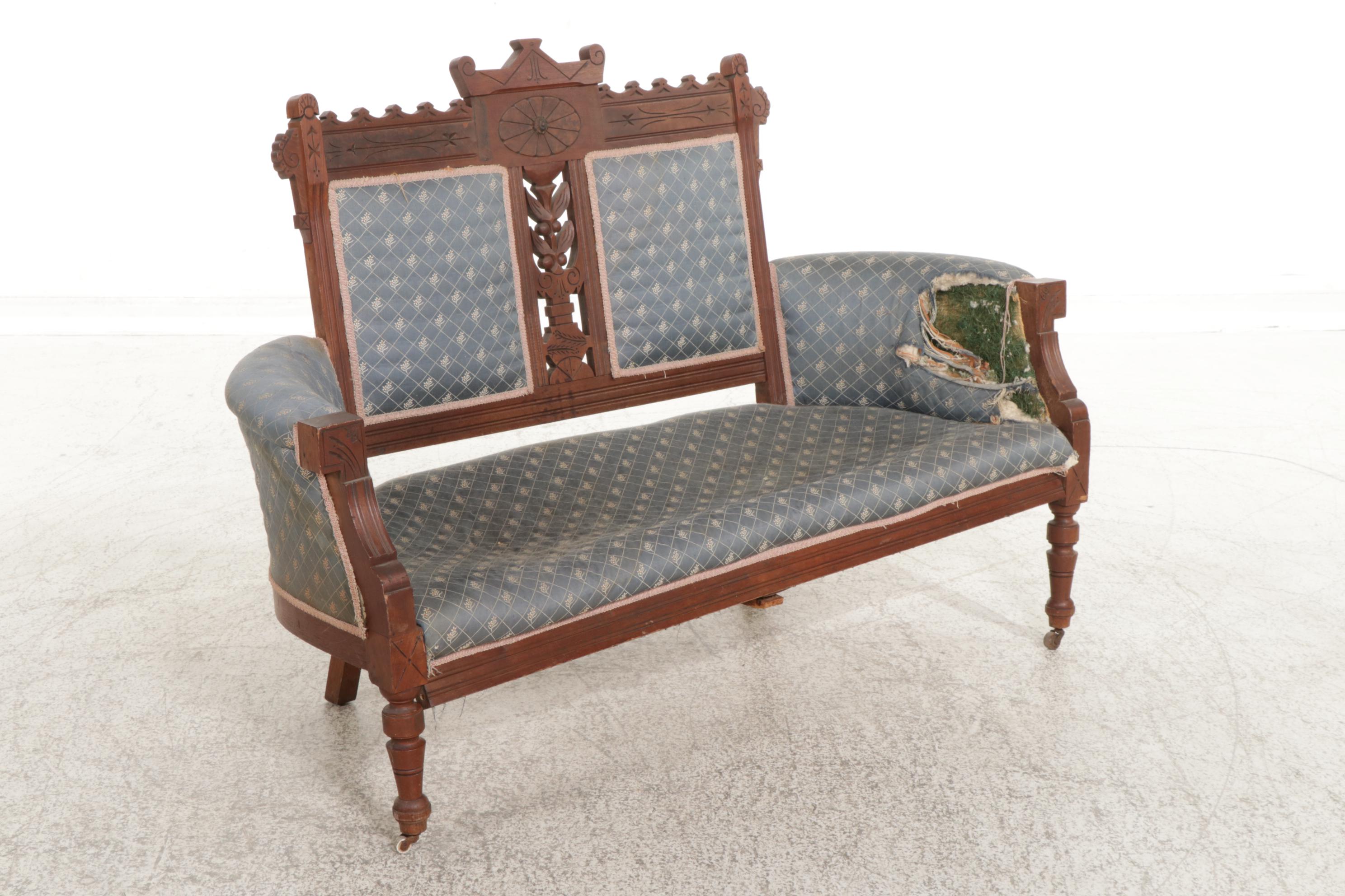 Victorian Walnut Settee and Two Parlor Chairs, Late 19th Century
