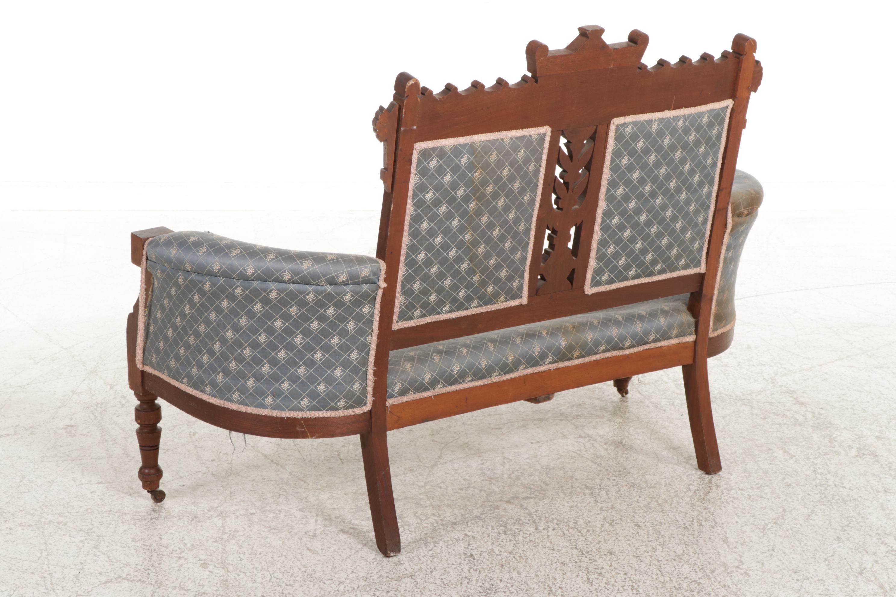 Victorian Walnut Settee and Two Parlor Chairs, Late 19th Century