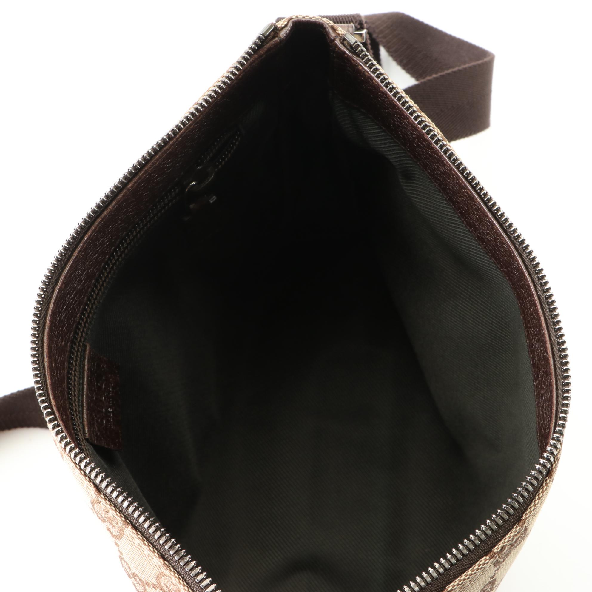 Gucci Crossbody Bag in GG Canvas and Brown Cinghiale Leather