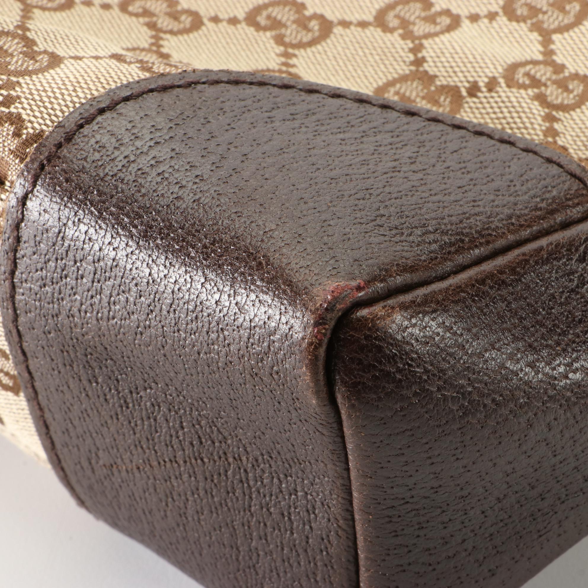 Gucci Crossbody Bag in GG Canvas and Brown Cinghiale Leather