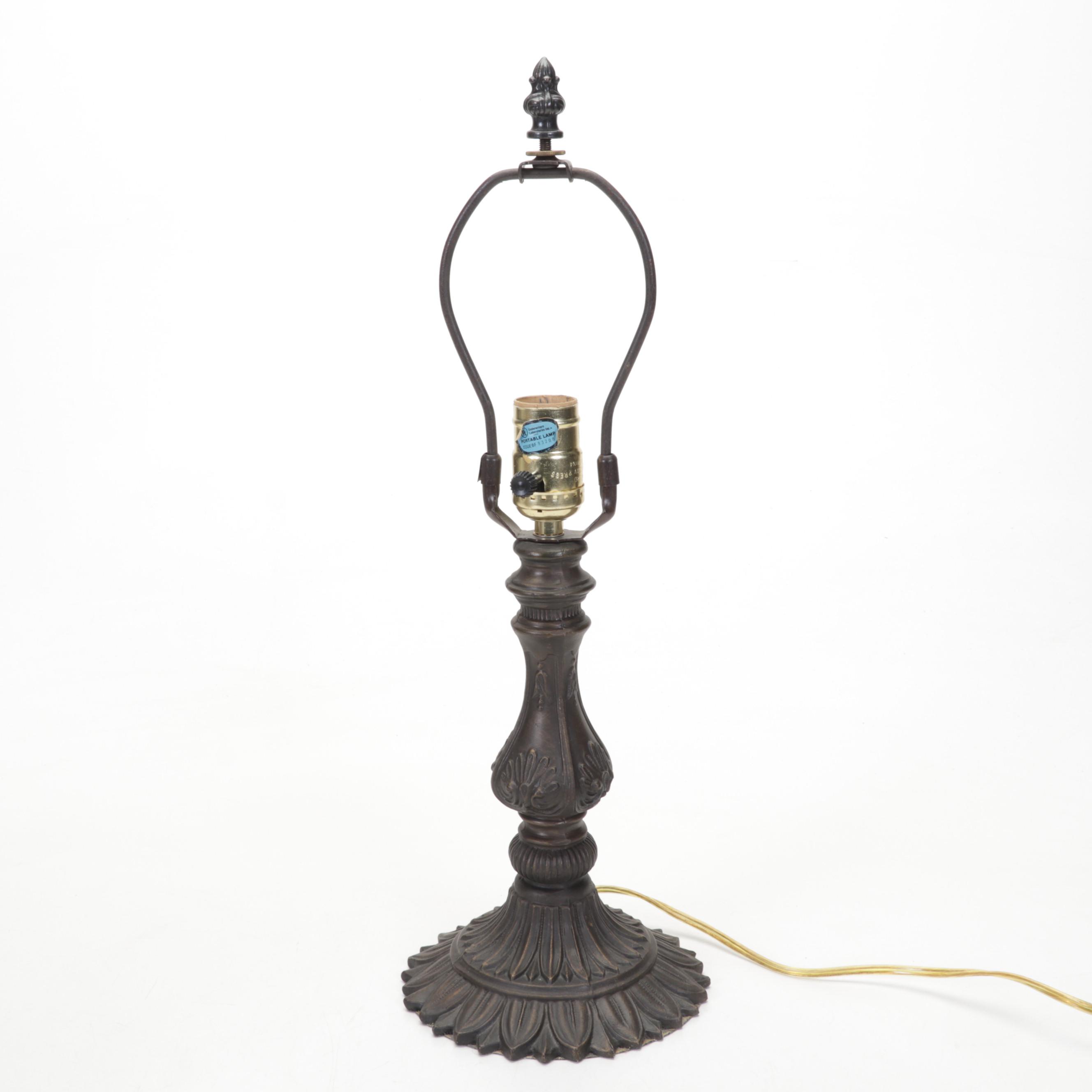 Slag Glass and Pressed Metal Dragonfly Table Lamp, Late 20th Century