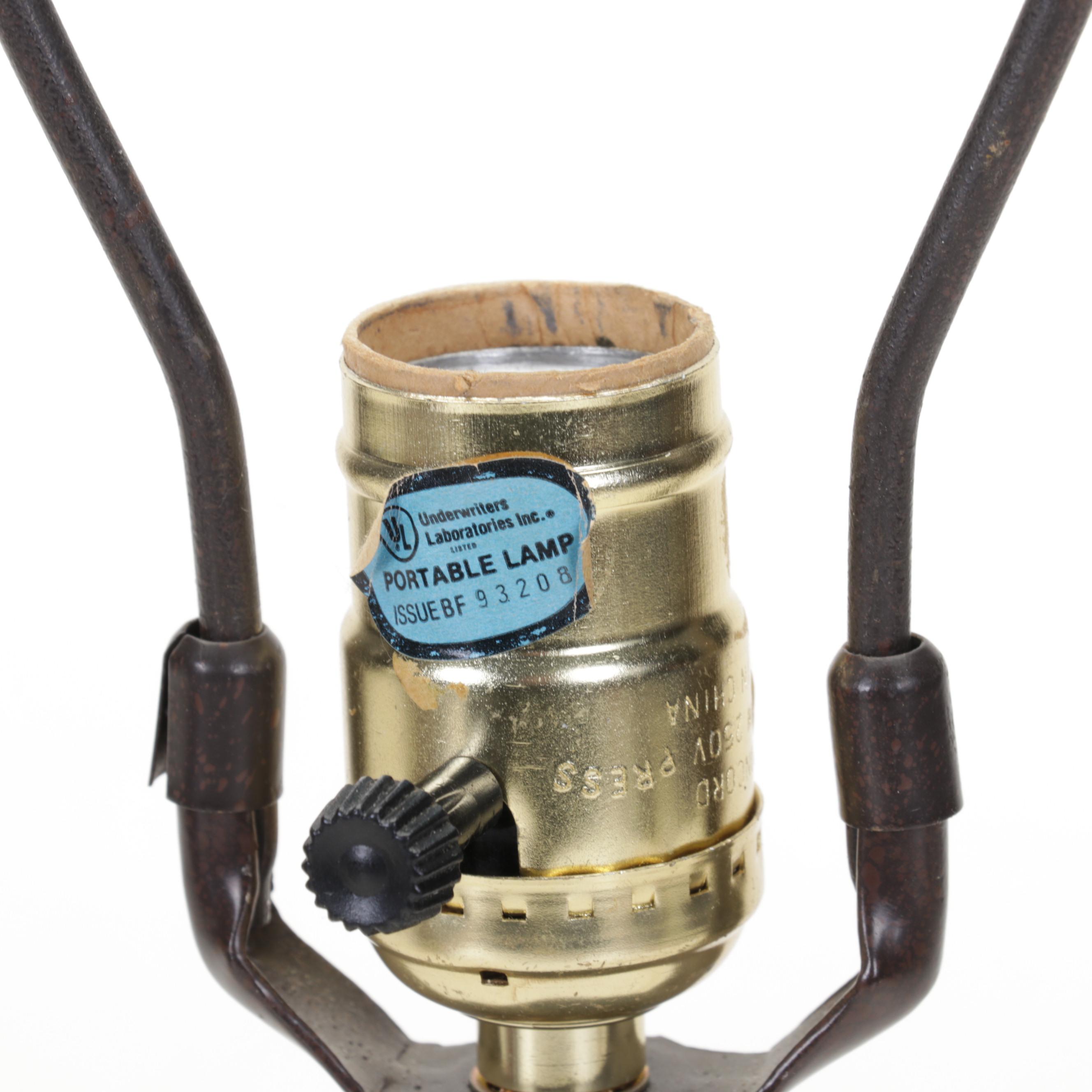 Slag Glass and Pressed Metal Dragonfly Table Lamp, Late 20th Century