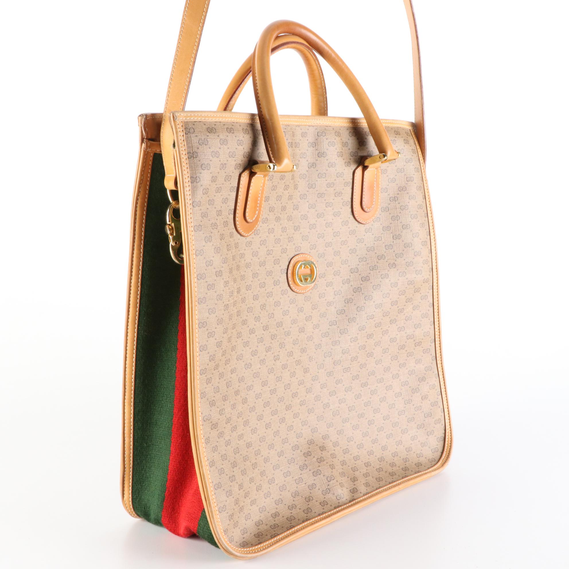 Gucci Micro GG Supreme Canvas and Leather Web Two-Way Tote
