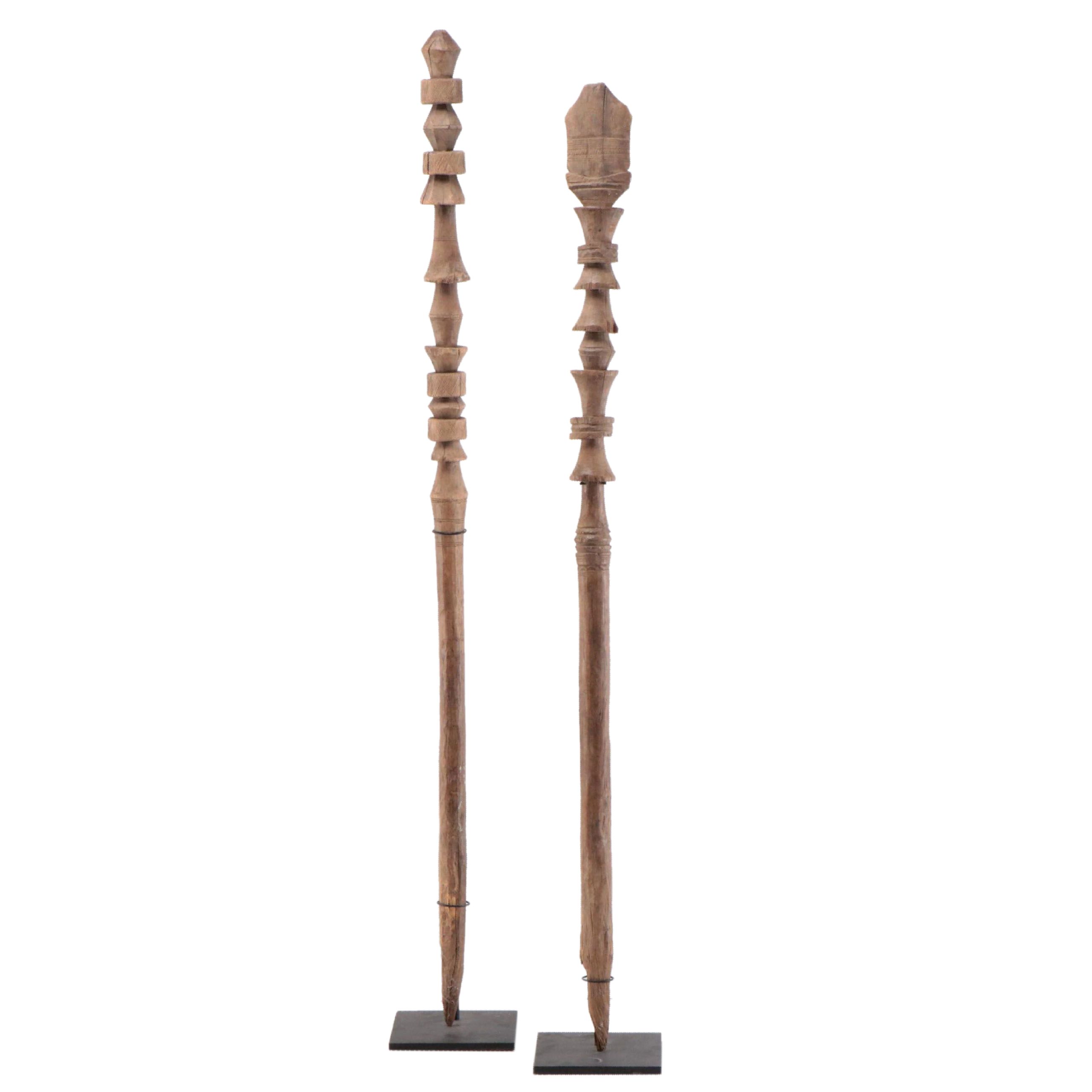 Tuareg Berber Carved Wood Tent Posts with Base