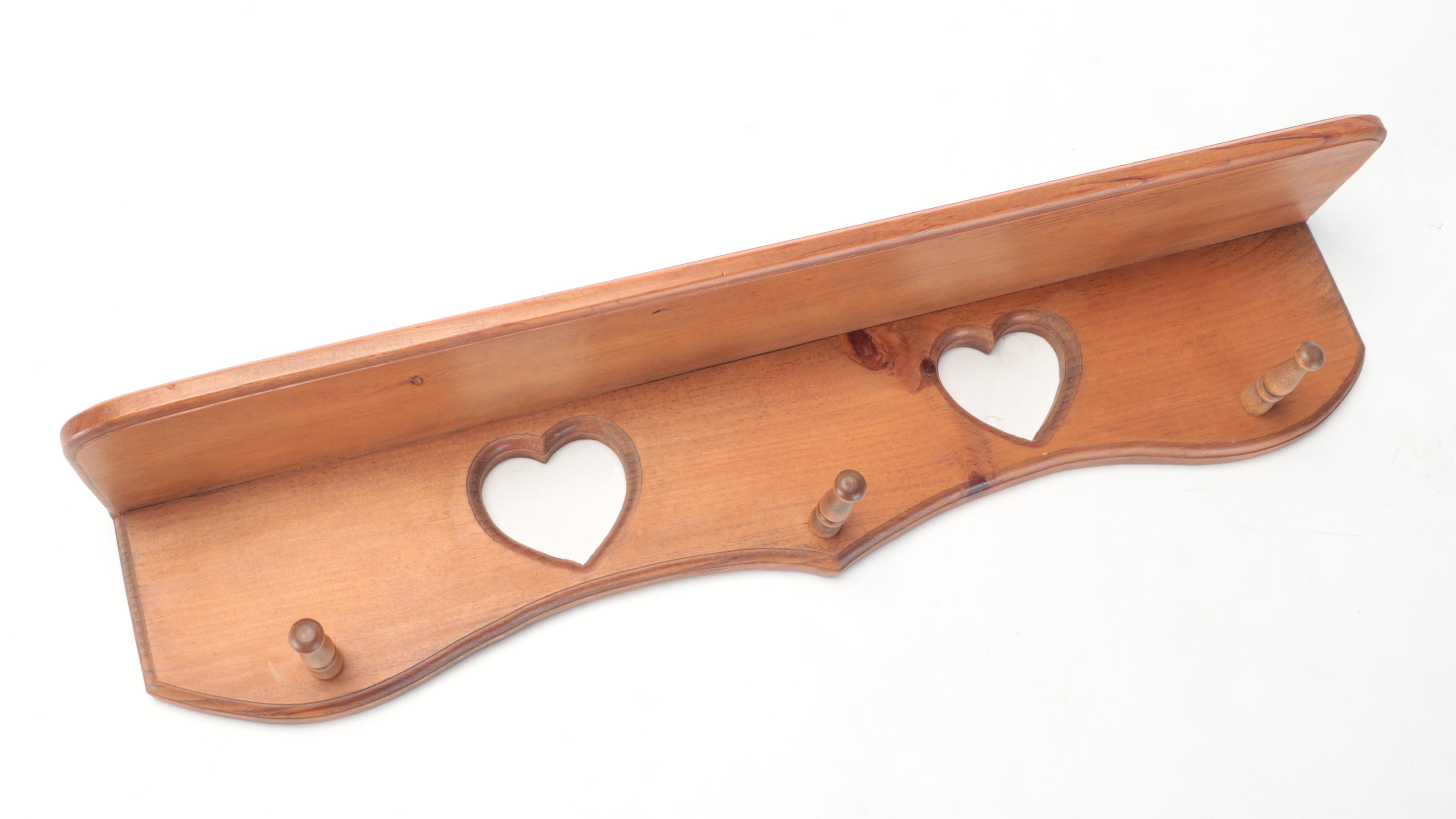 Wooden Heart Themed Wall Hanging Plate Rack and Peg Rack