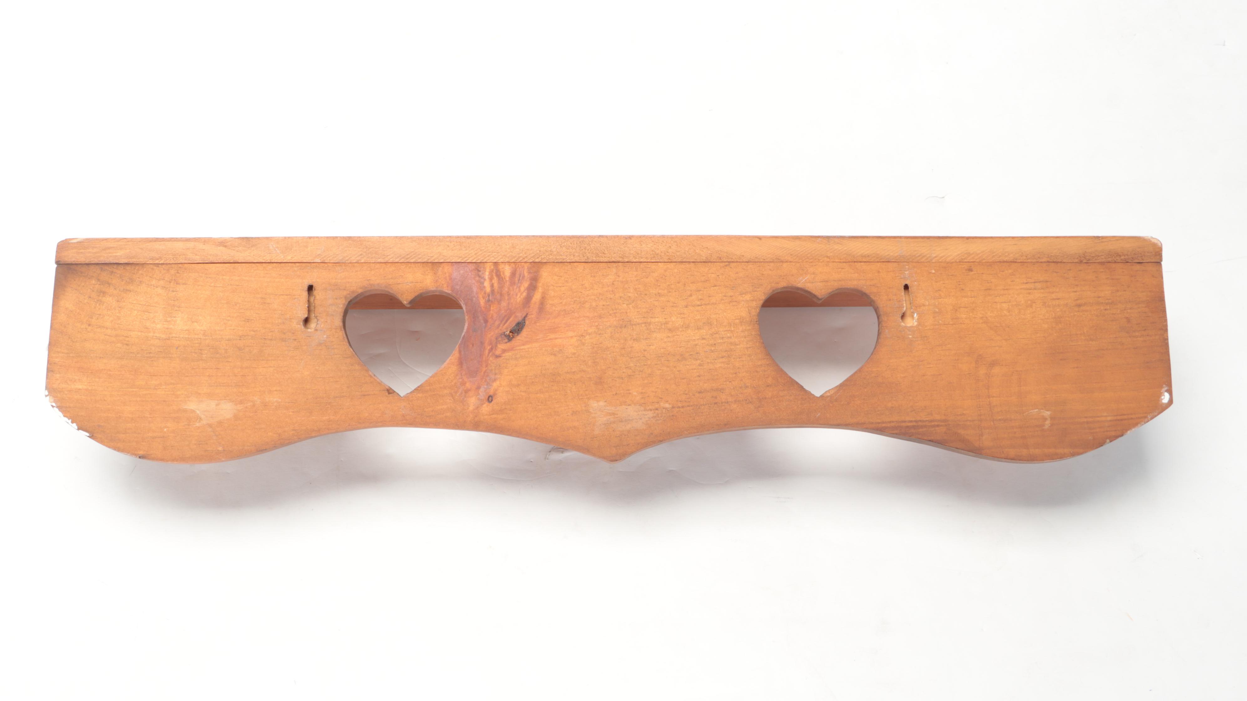 Wooden Heart Themed Wall Hanging Plate Rack and Peg Rack