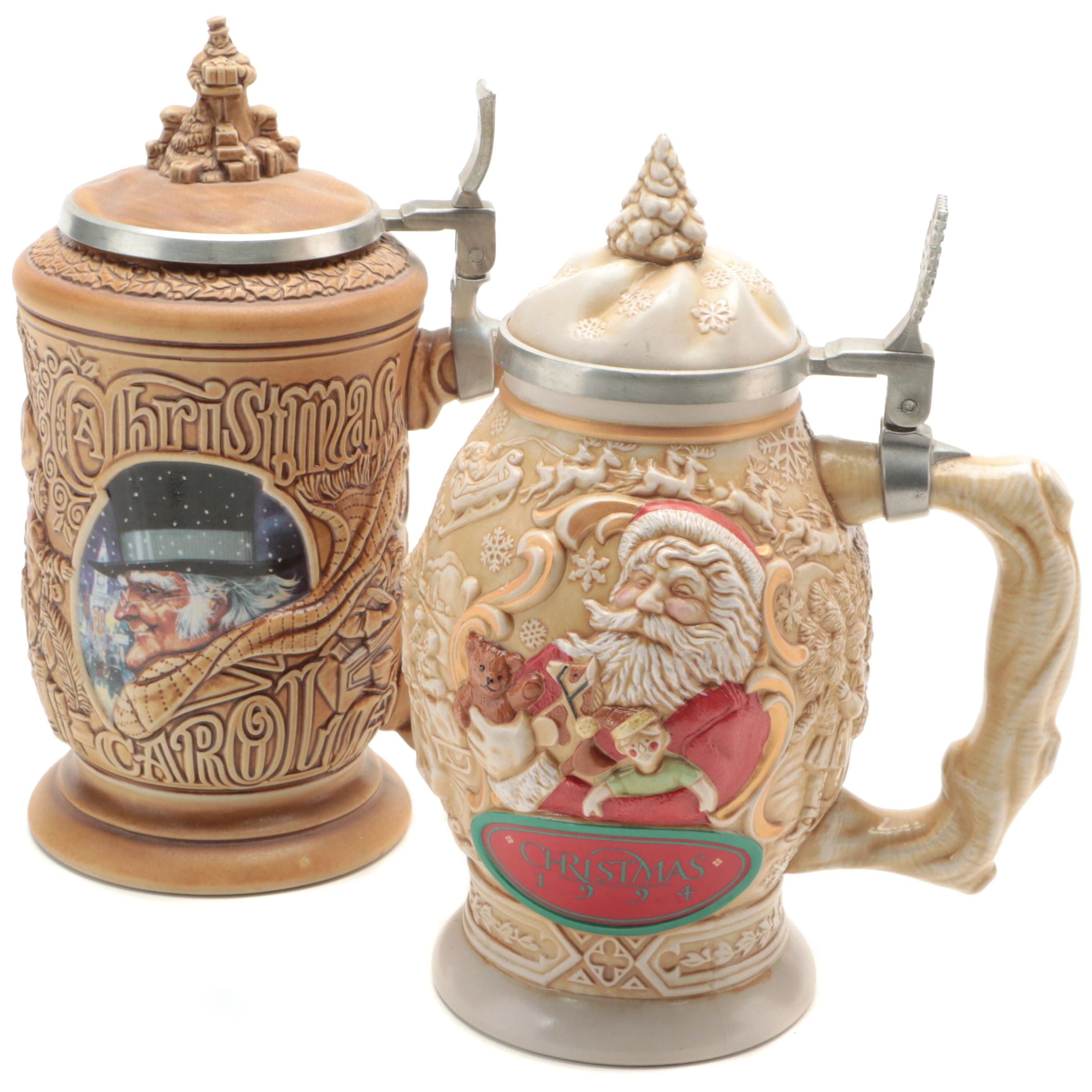 Avon "A Christmas Carol" and "Father Christmas" Ceramic Steins
