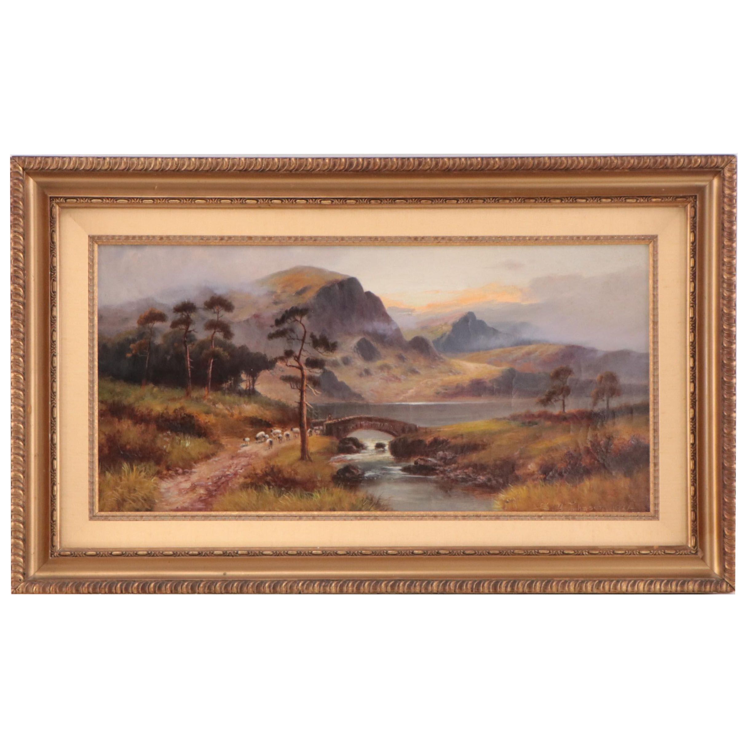 Sidney Yates Johnson Landscape Oil Painting of Mountain Scene, 1924