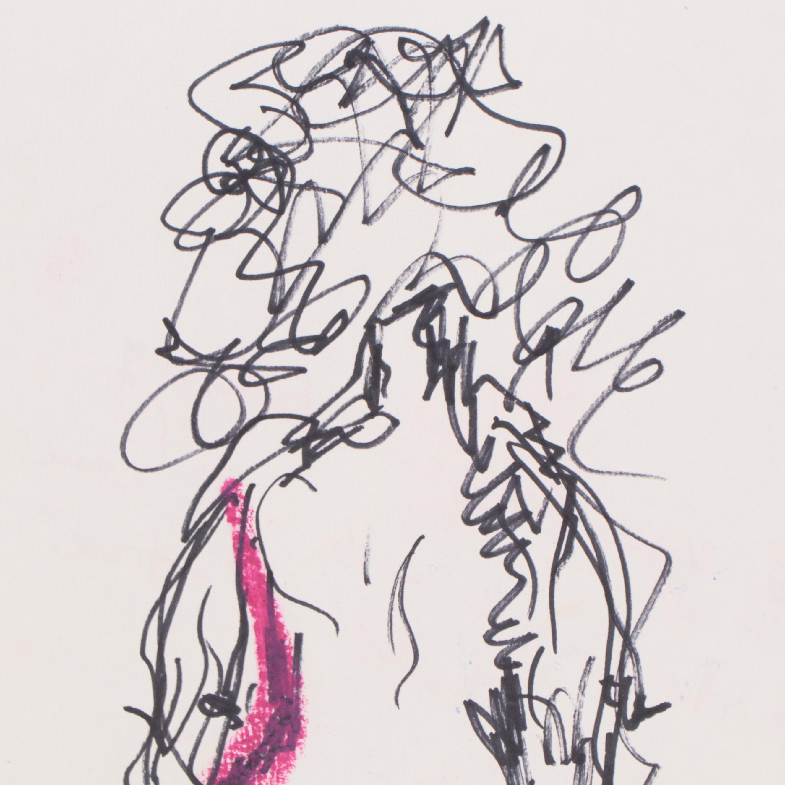 Kait Roberts Figural Ink and Pastel Drawings, 21st Century