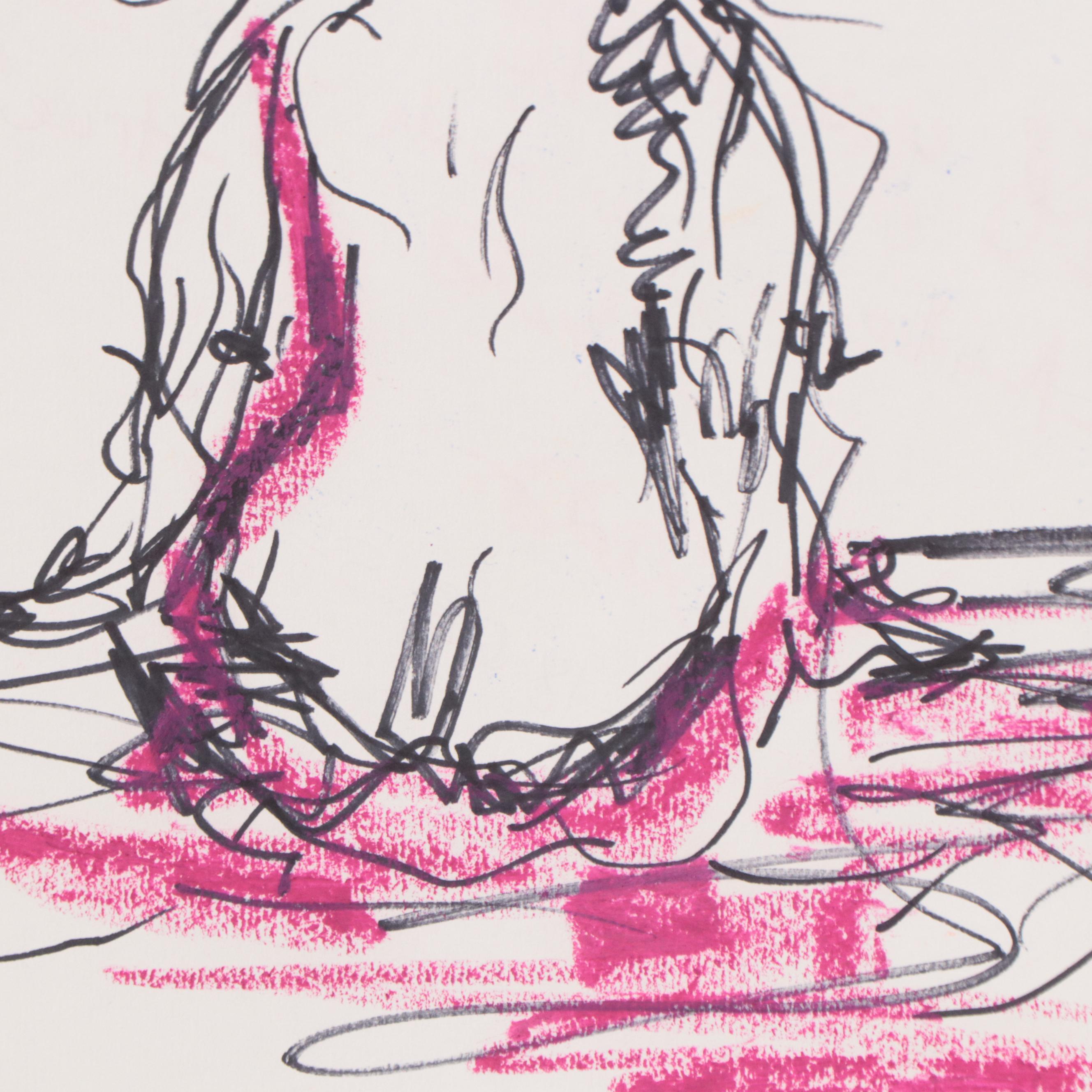 Kait Roberts Figural Ink and Pastel Drawings, 21st Century