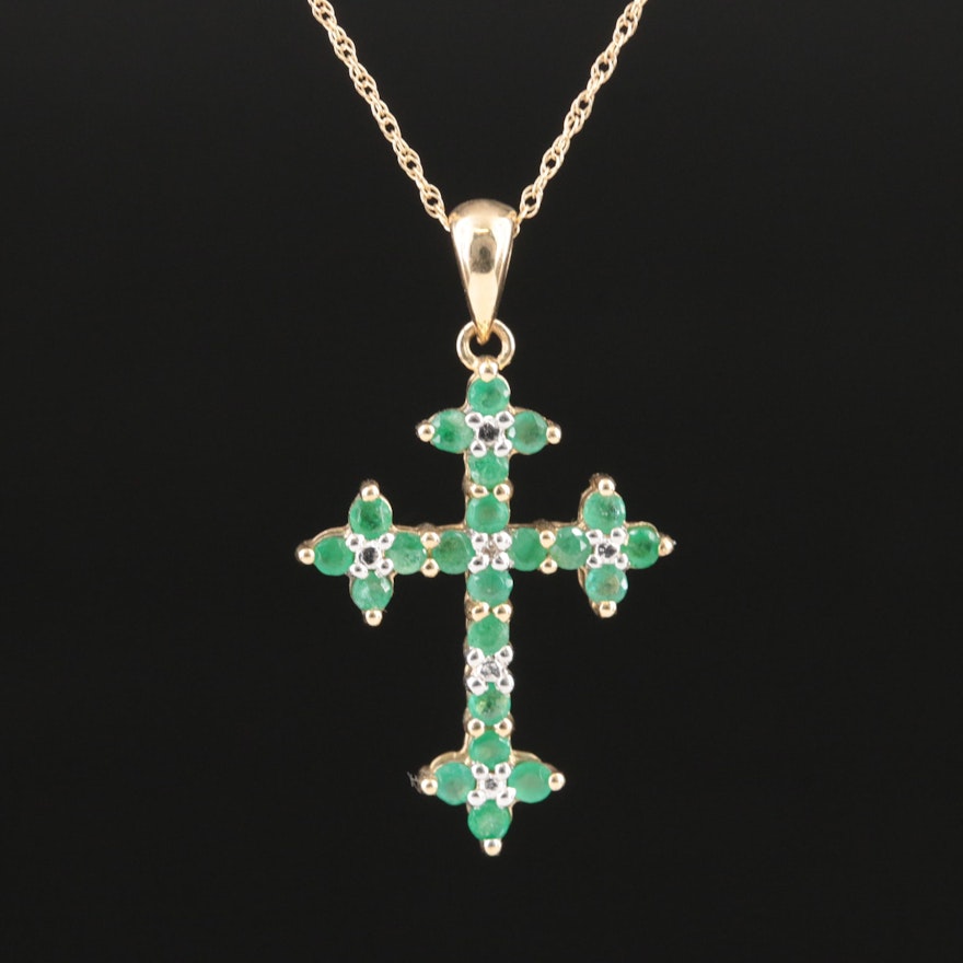 10K Emerald Cross Pendant Necklace