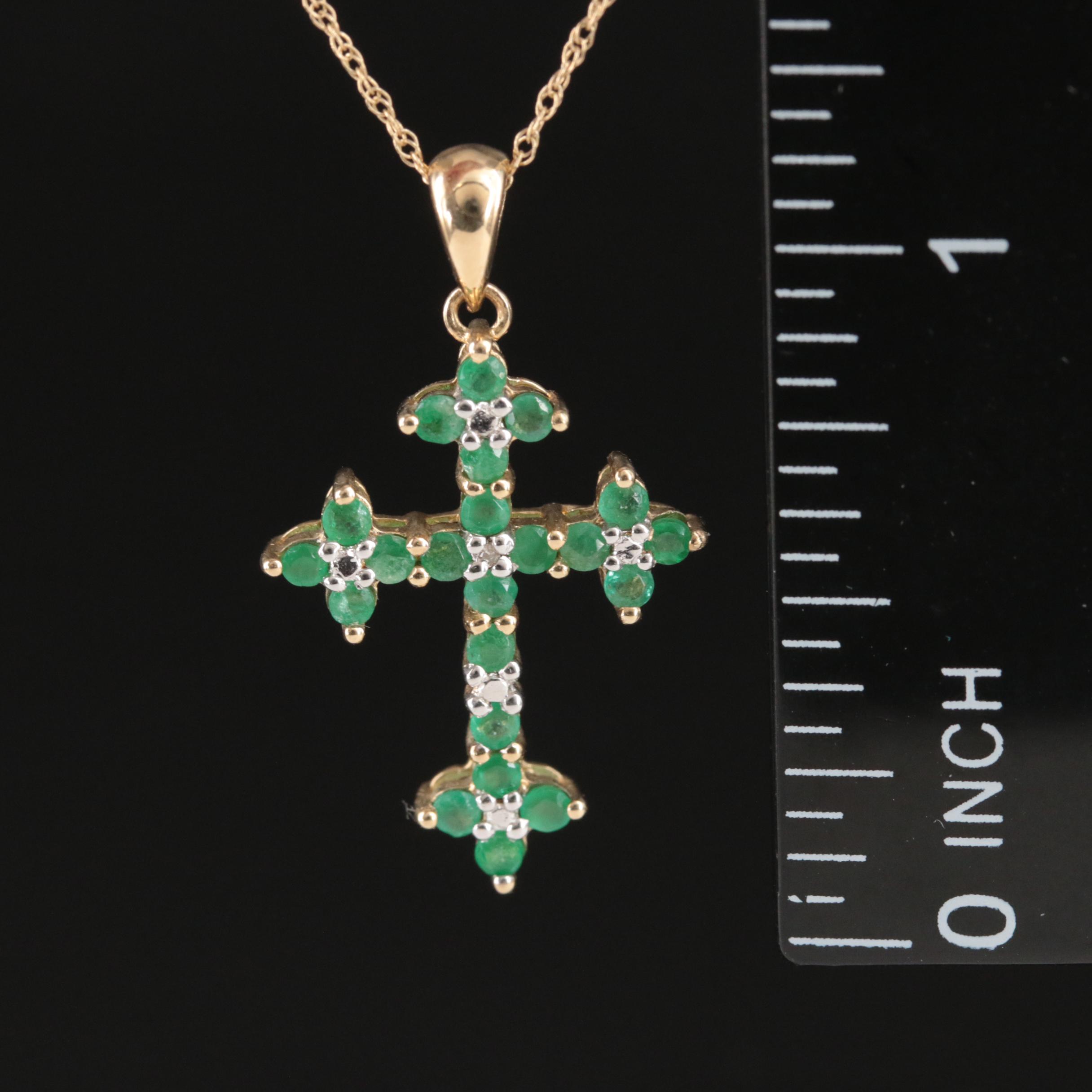 10K Emerald Cross Pendant Necklace