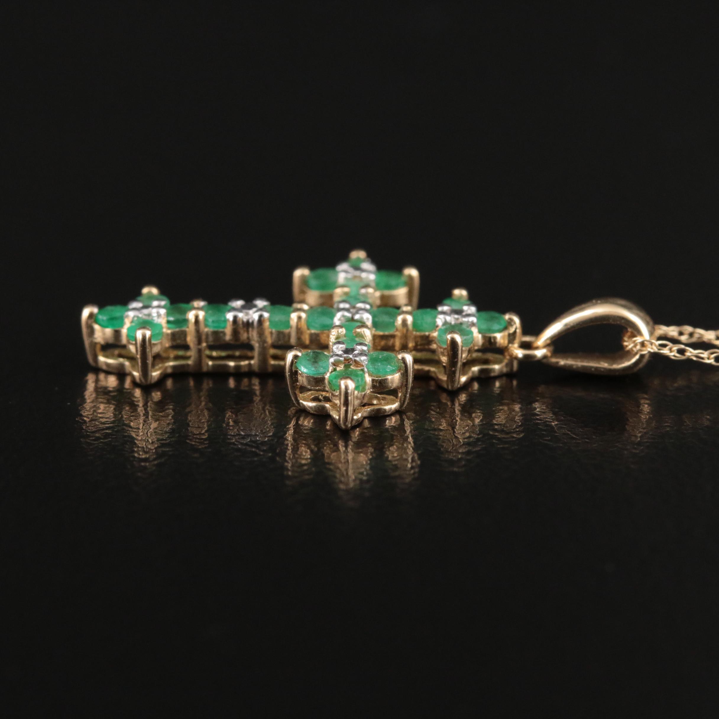 10K Emerald Cross Pendant Necklace