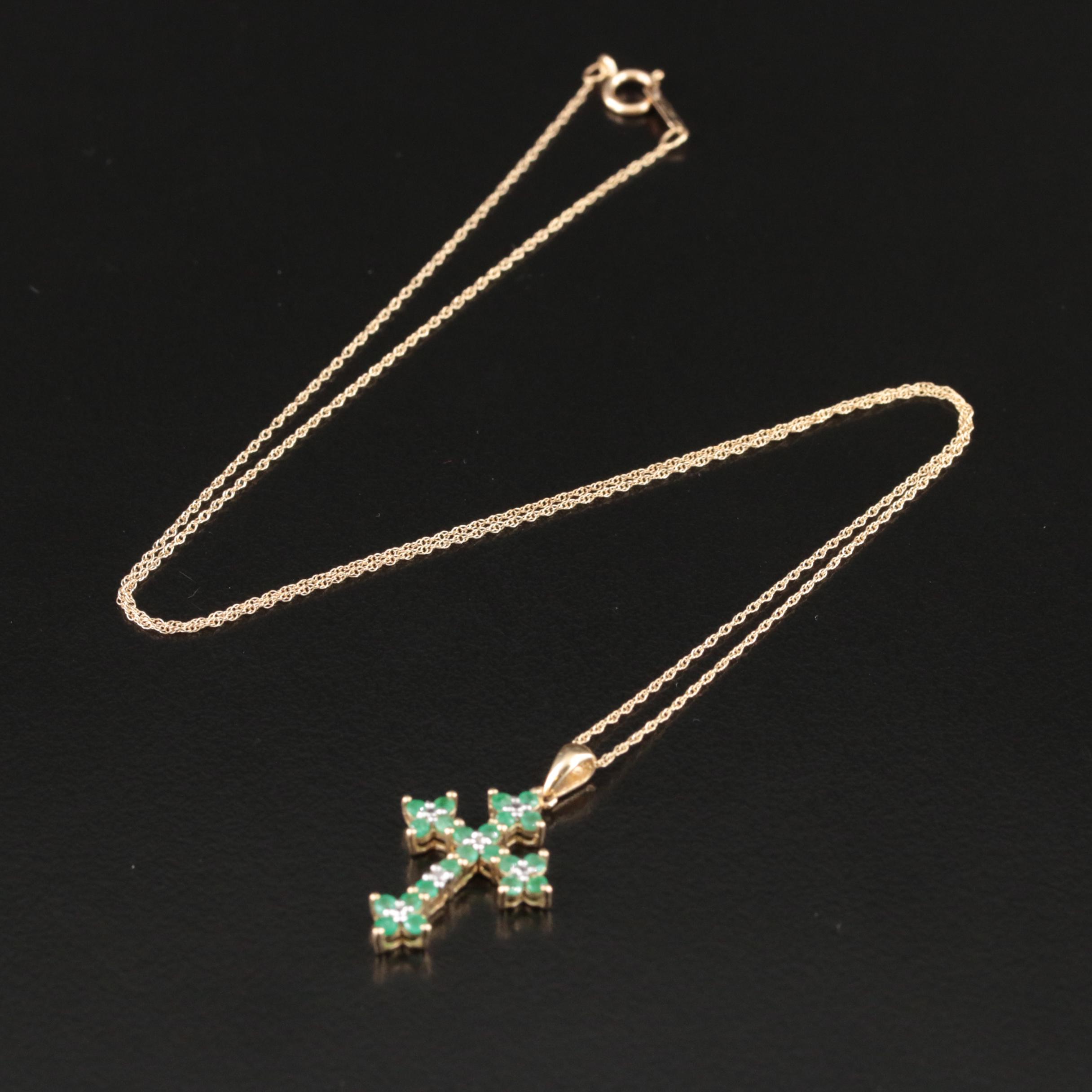 10K Emerald Cross Pendant Necklace