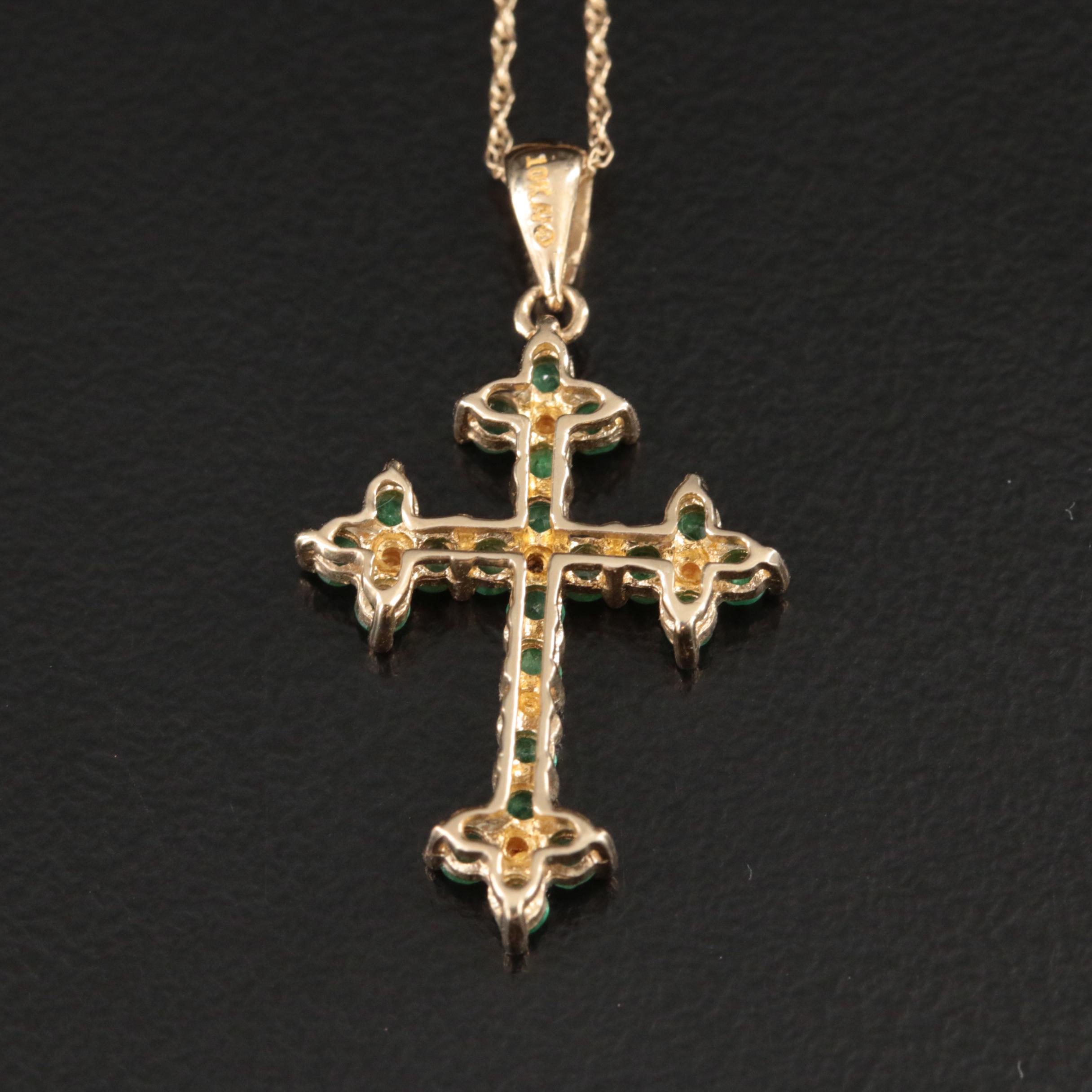 10K Emerald Cross Pendant Necklace