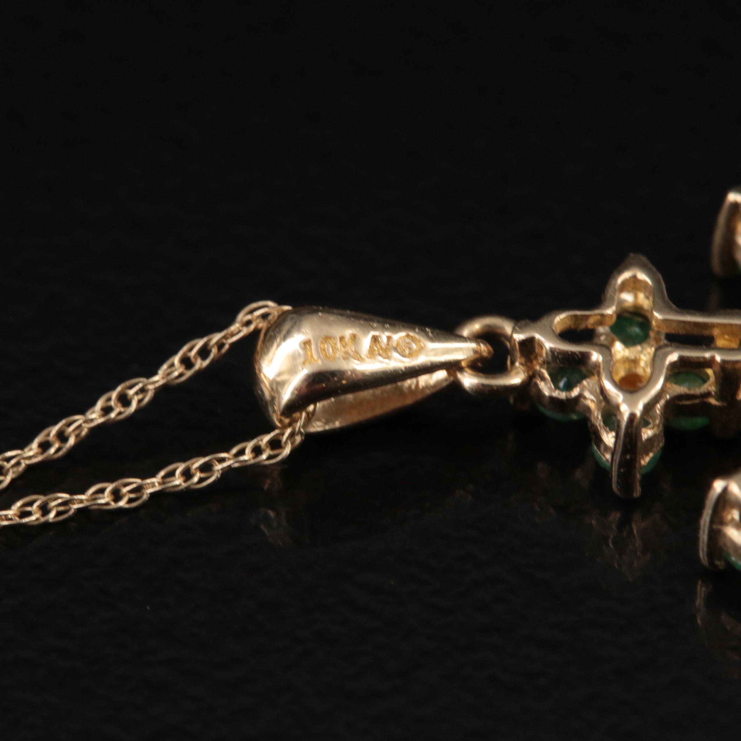 10K Emerald Cross Pendant Necklace