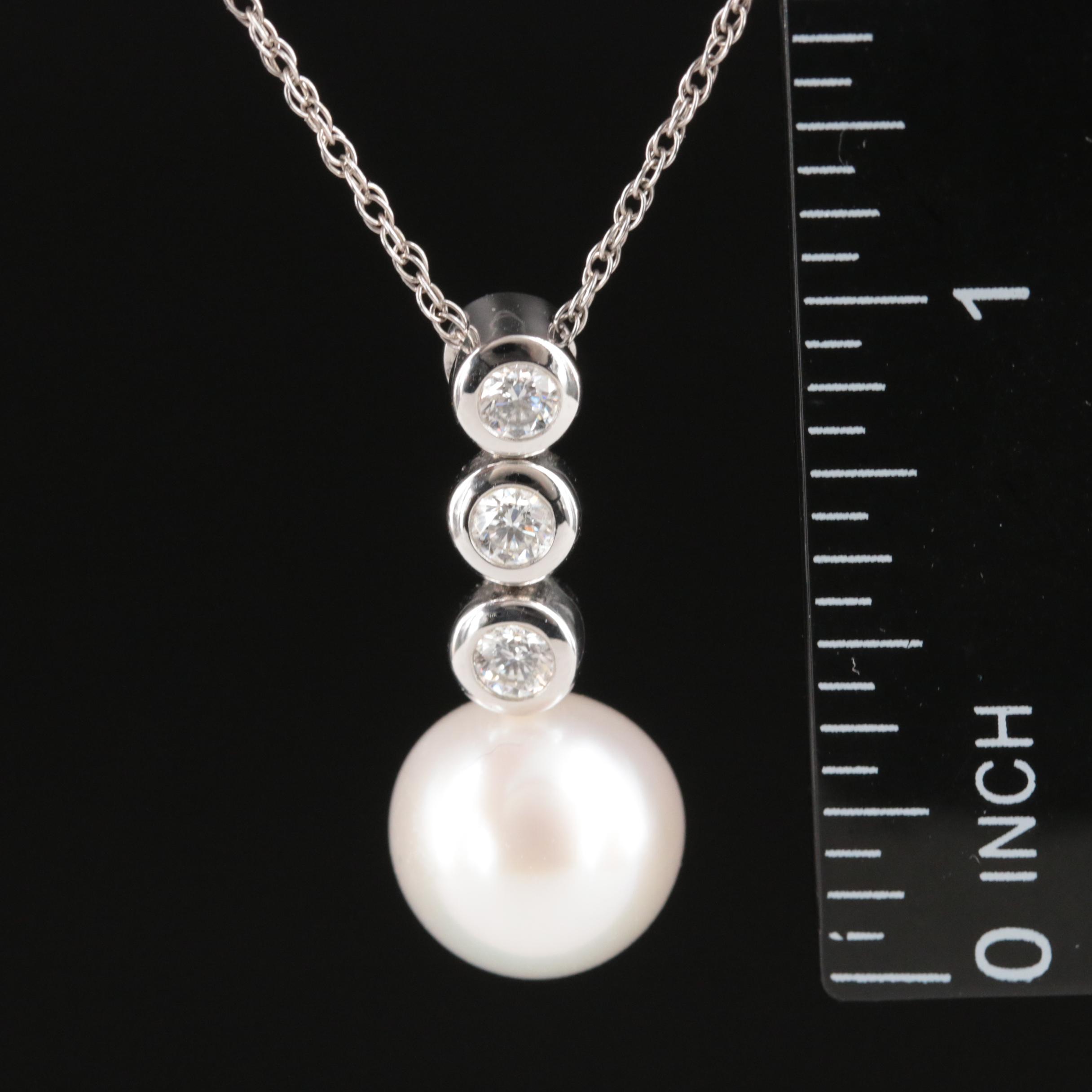 14K Pearl and Diamond Pendant