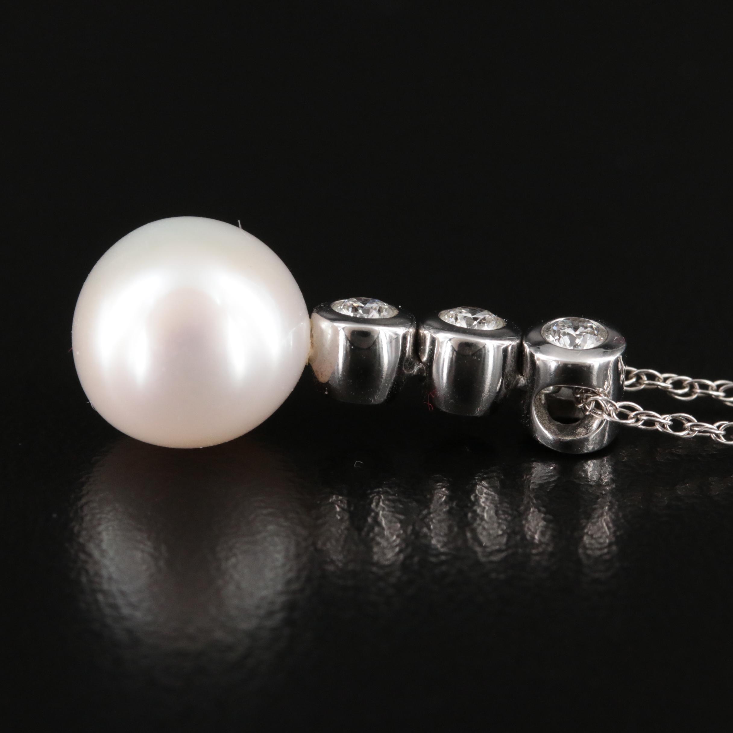 14K Pearl and Diamond Pendant