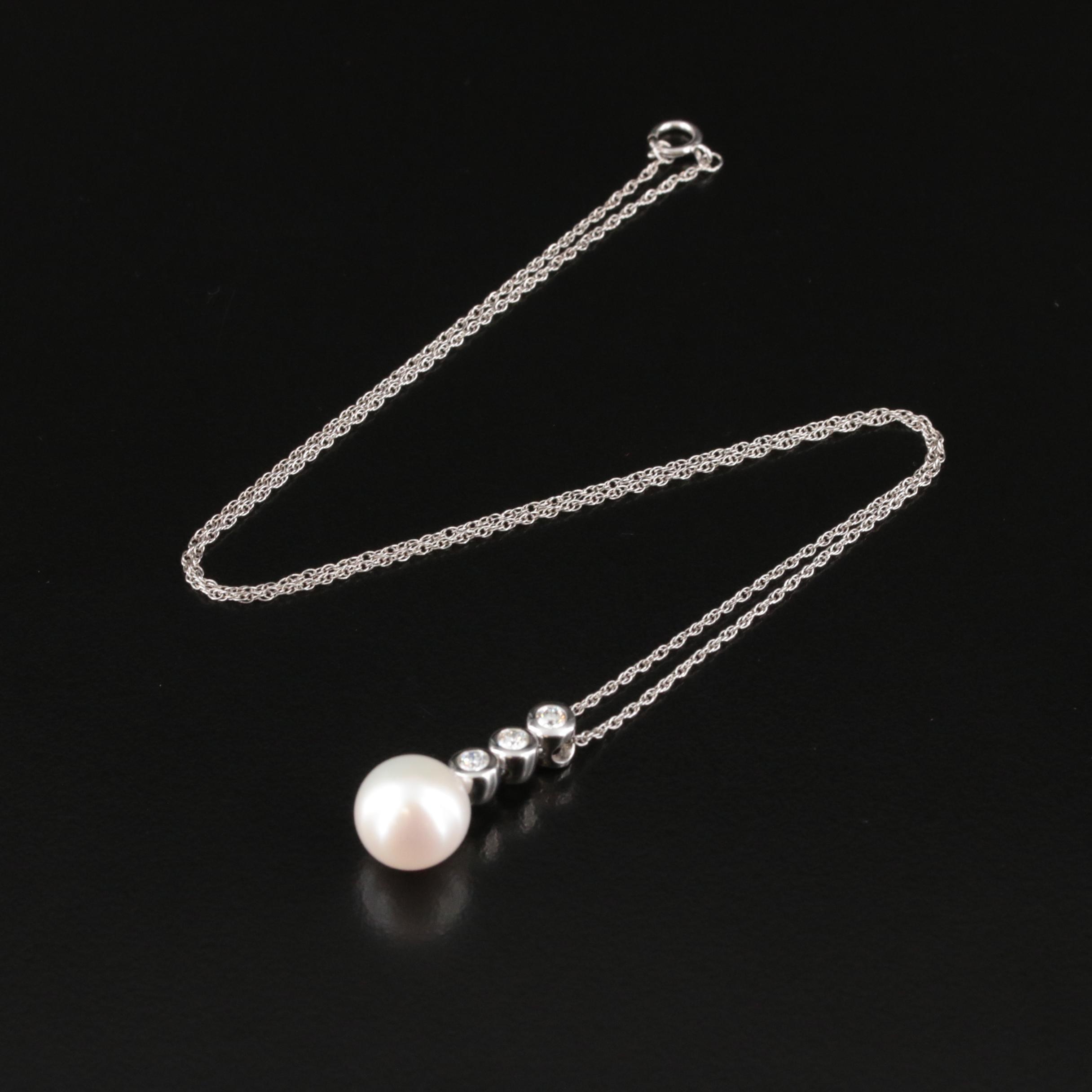 14K Pearl and Diamond Pendant
