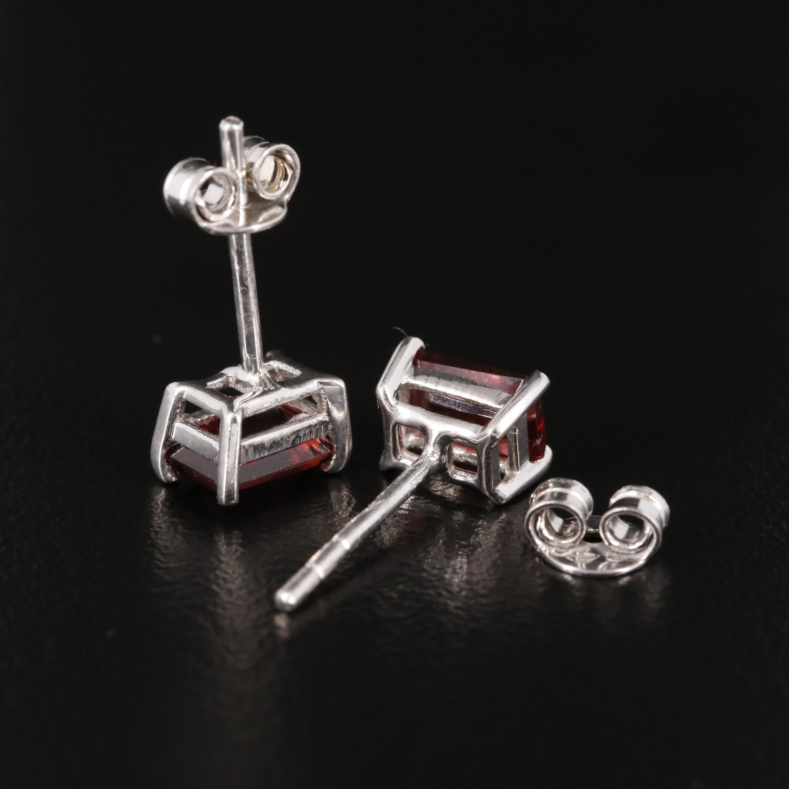 Sterling Garnet Stud Earrings