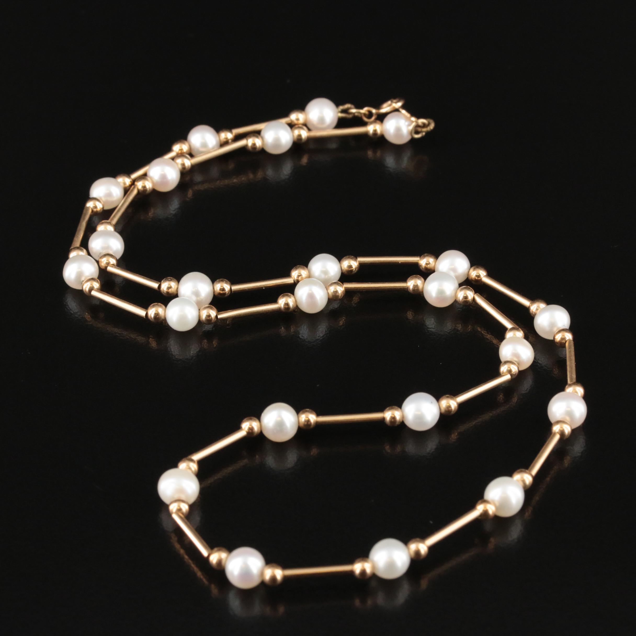 14K Pearl Station Necklace