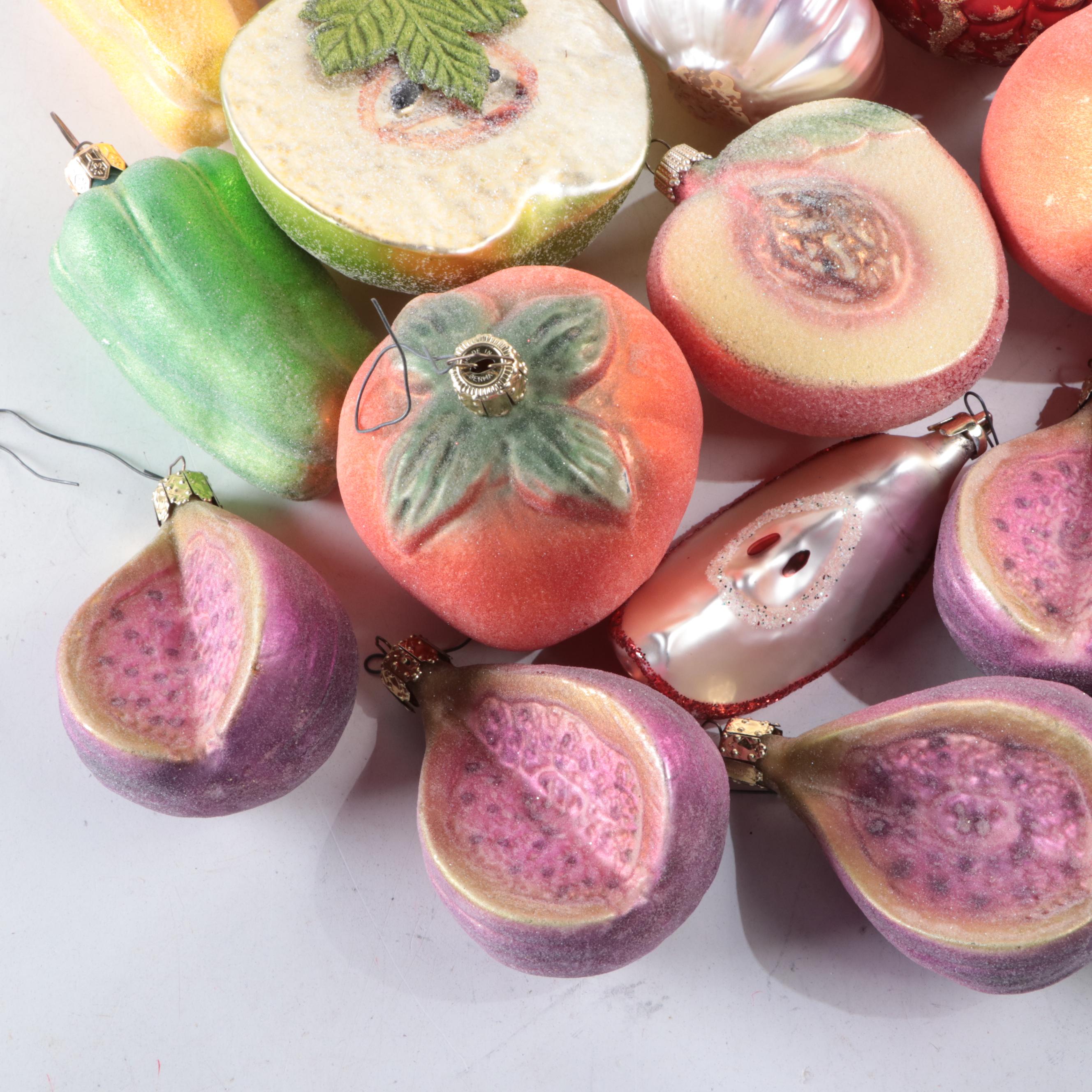 Contemporary Hand Blown Glass Assorted Fruits Christmas Ornaments