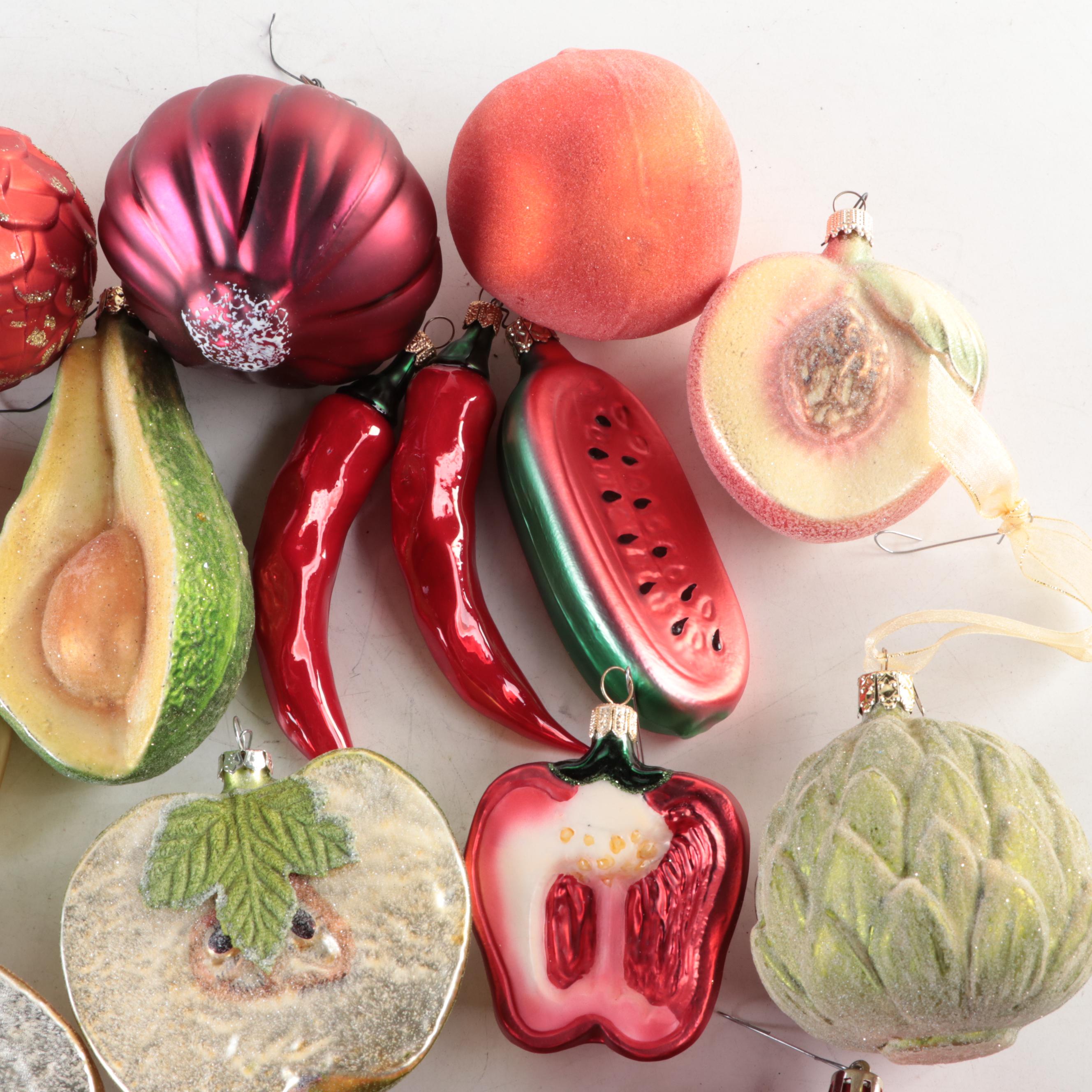 Contemporary Hand Blown Glass Assorted Fruits Christmas Ornaments