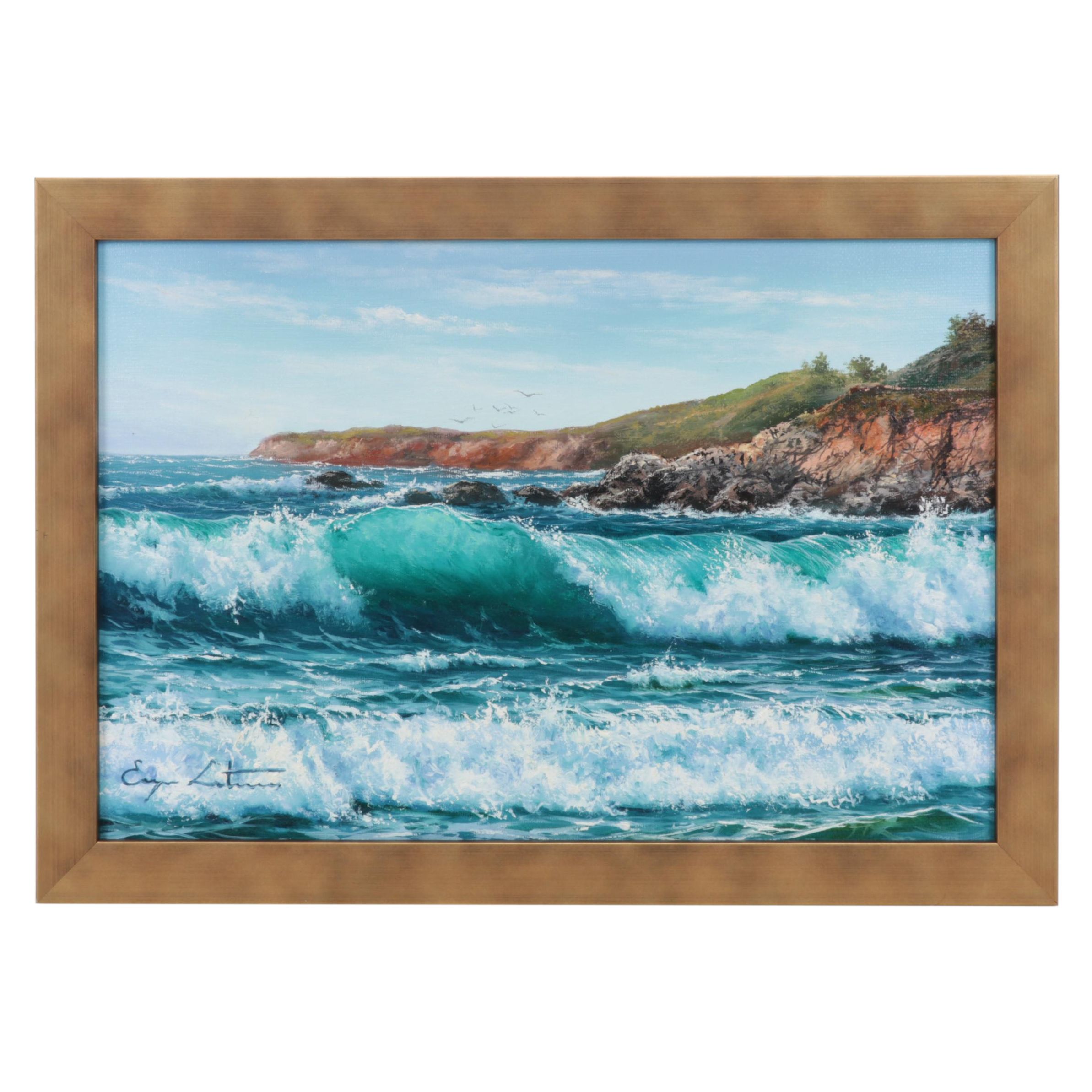 Jevgenijus Litvinas Seascape Oil Painting "Coastal Waves," 2022