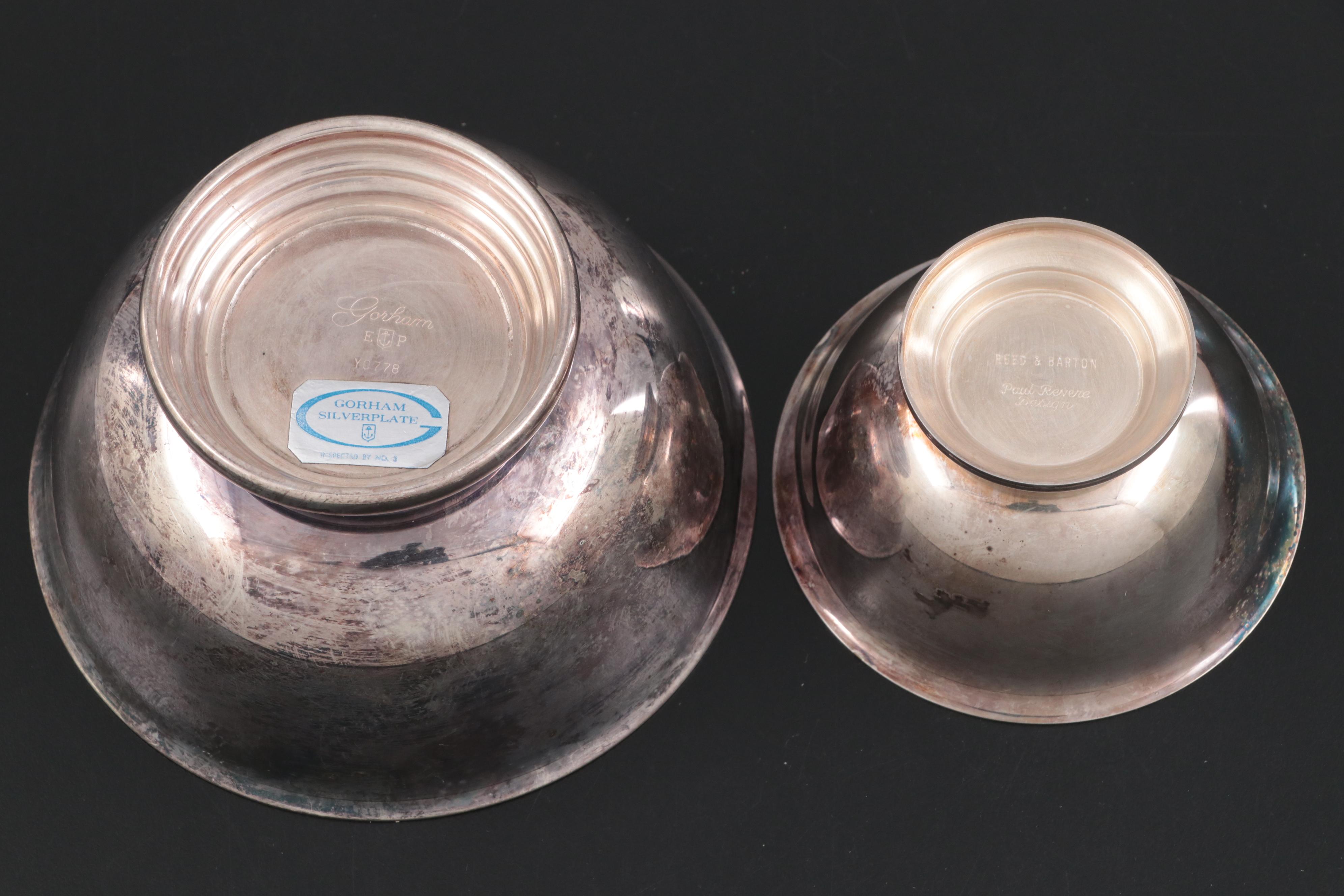 Gorham and Other Paul Revere Bowls with Other Silver Plate Utensils