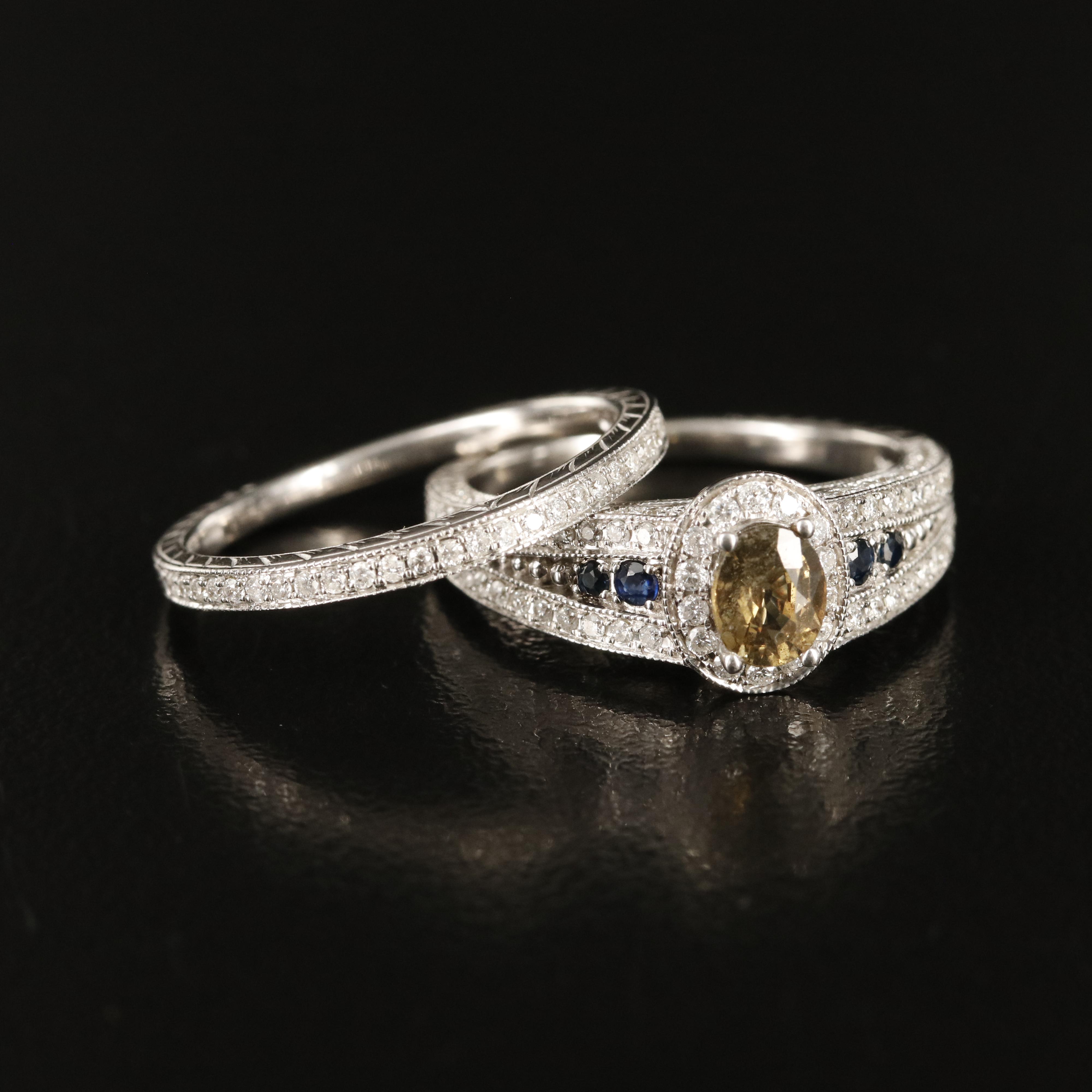 14K Alexandrite, Sapphire and Diamond Ring and Band Set