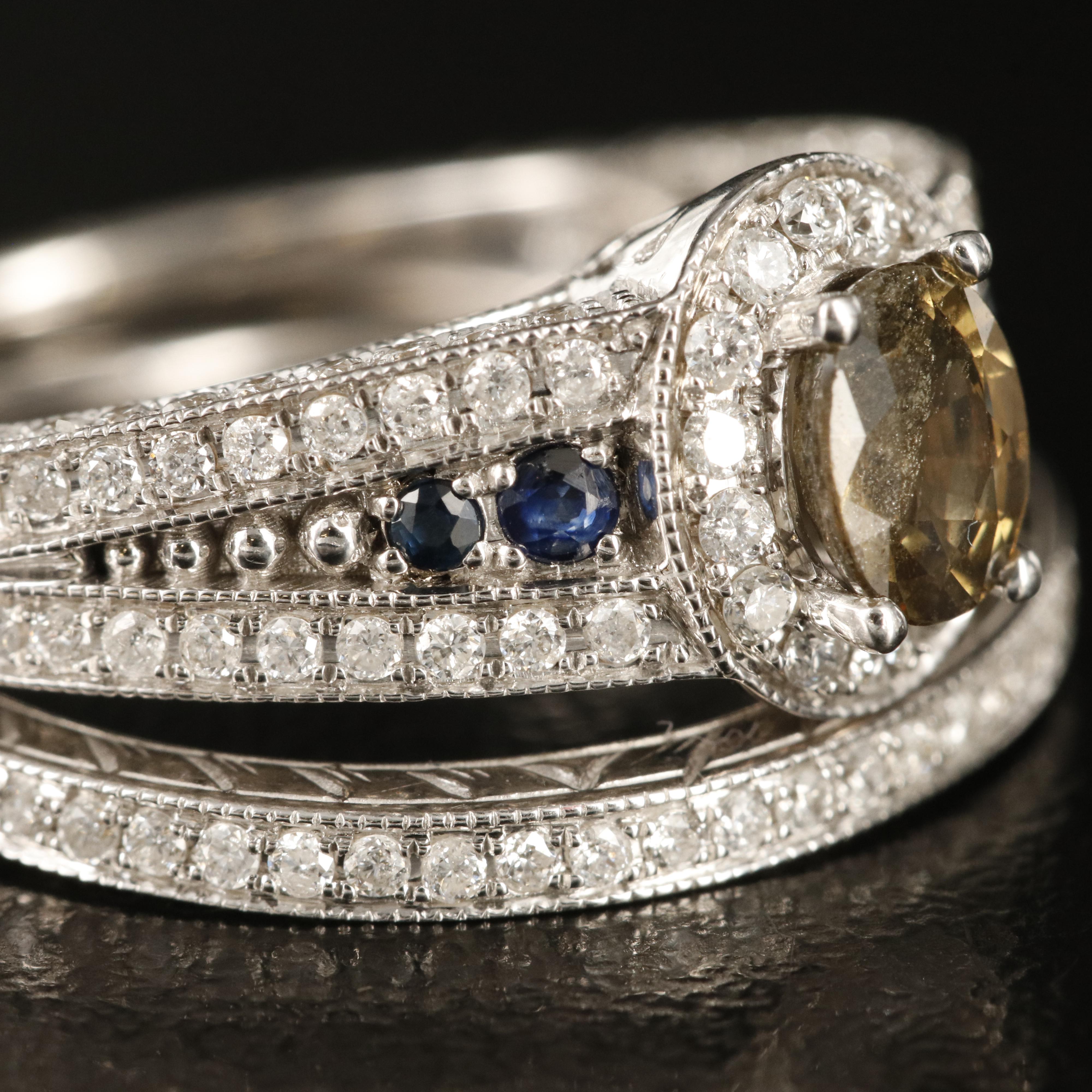 14K Alexandrite, Sapphire and Diamond Ring and Band Set