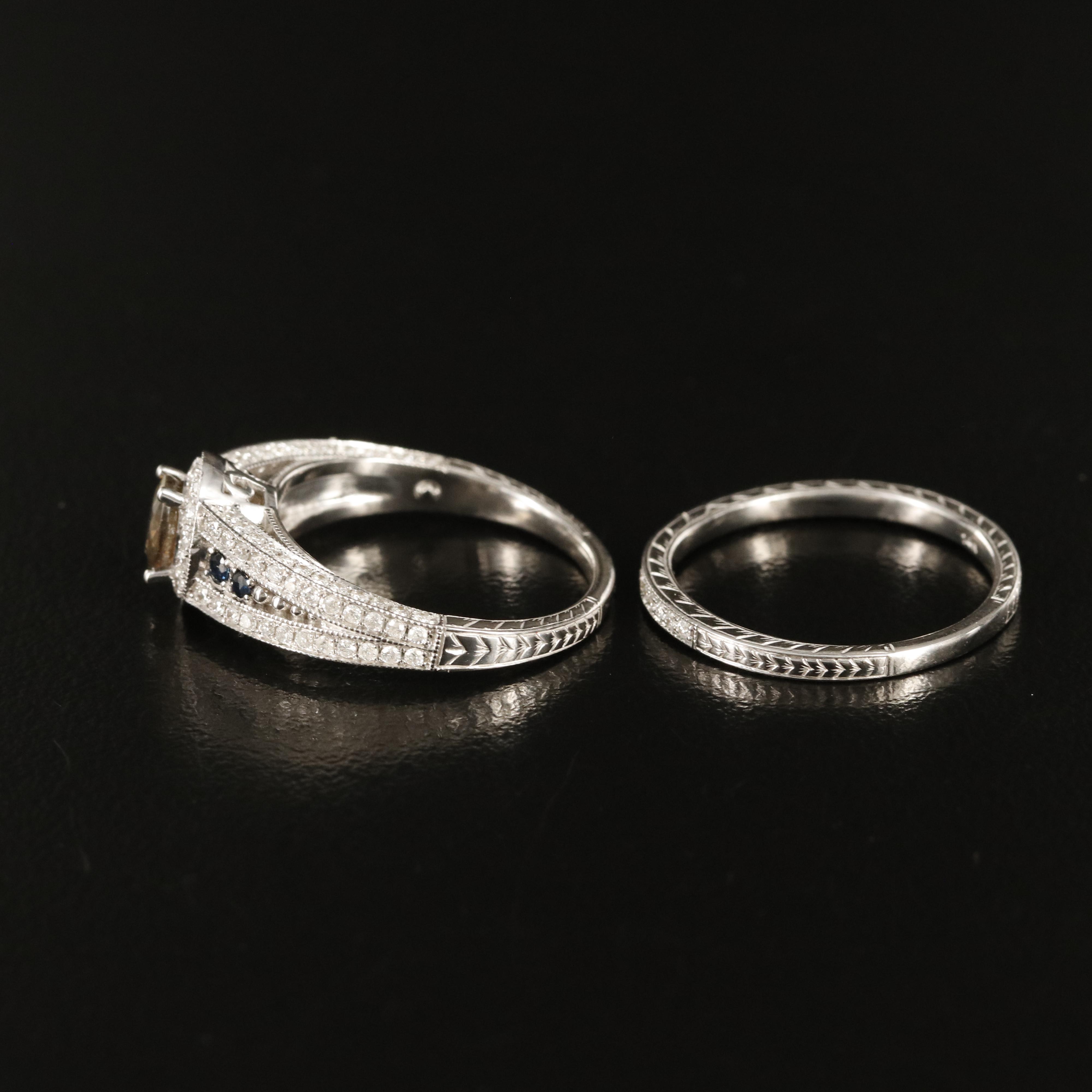 14K Alexandrite, Sapphire and Diamond Ring and Band Set