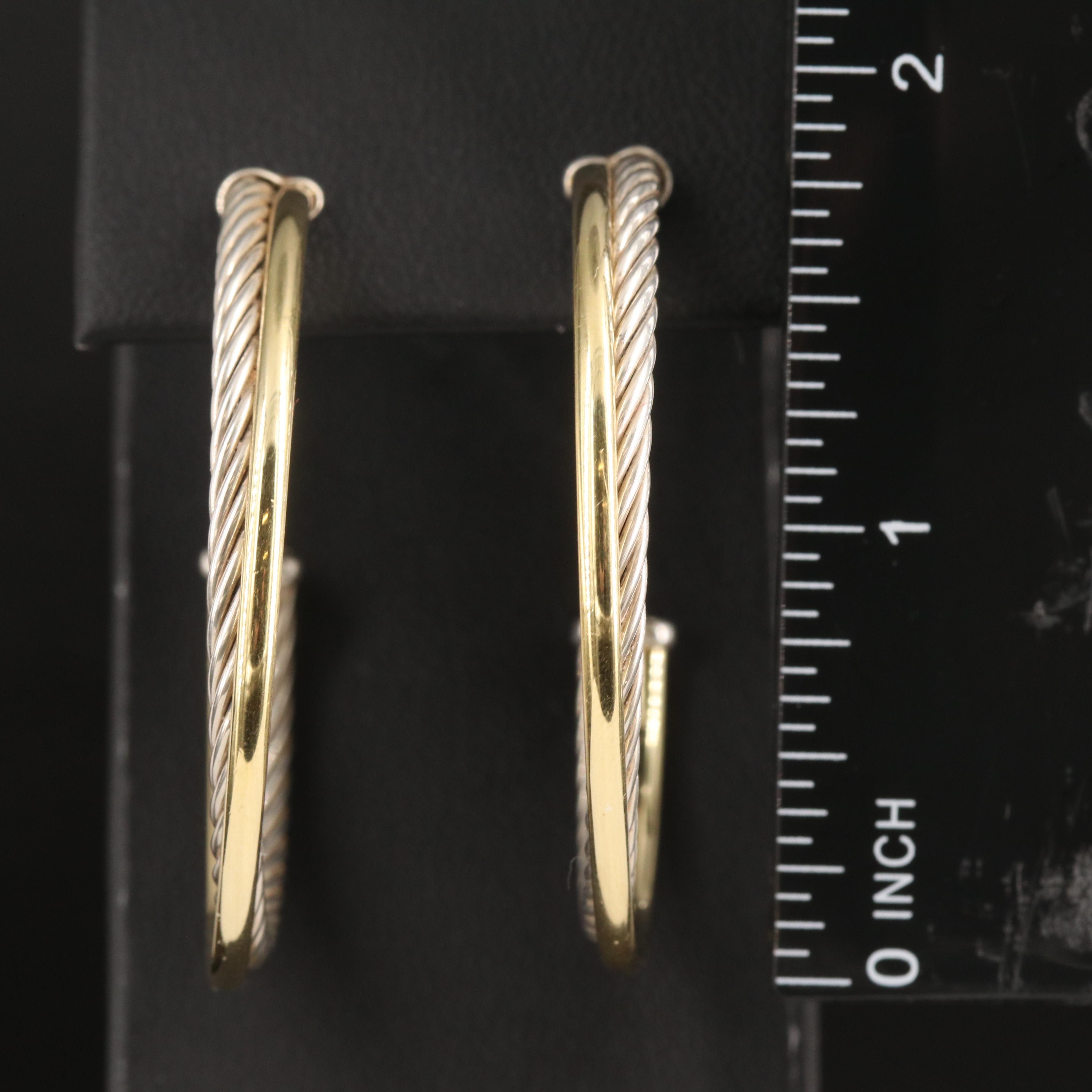 David Yurman "Crossover" Sterling Hoop Earrings with Bonded 18K Accents