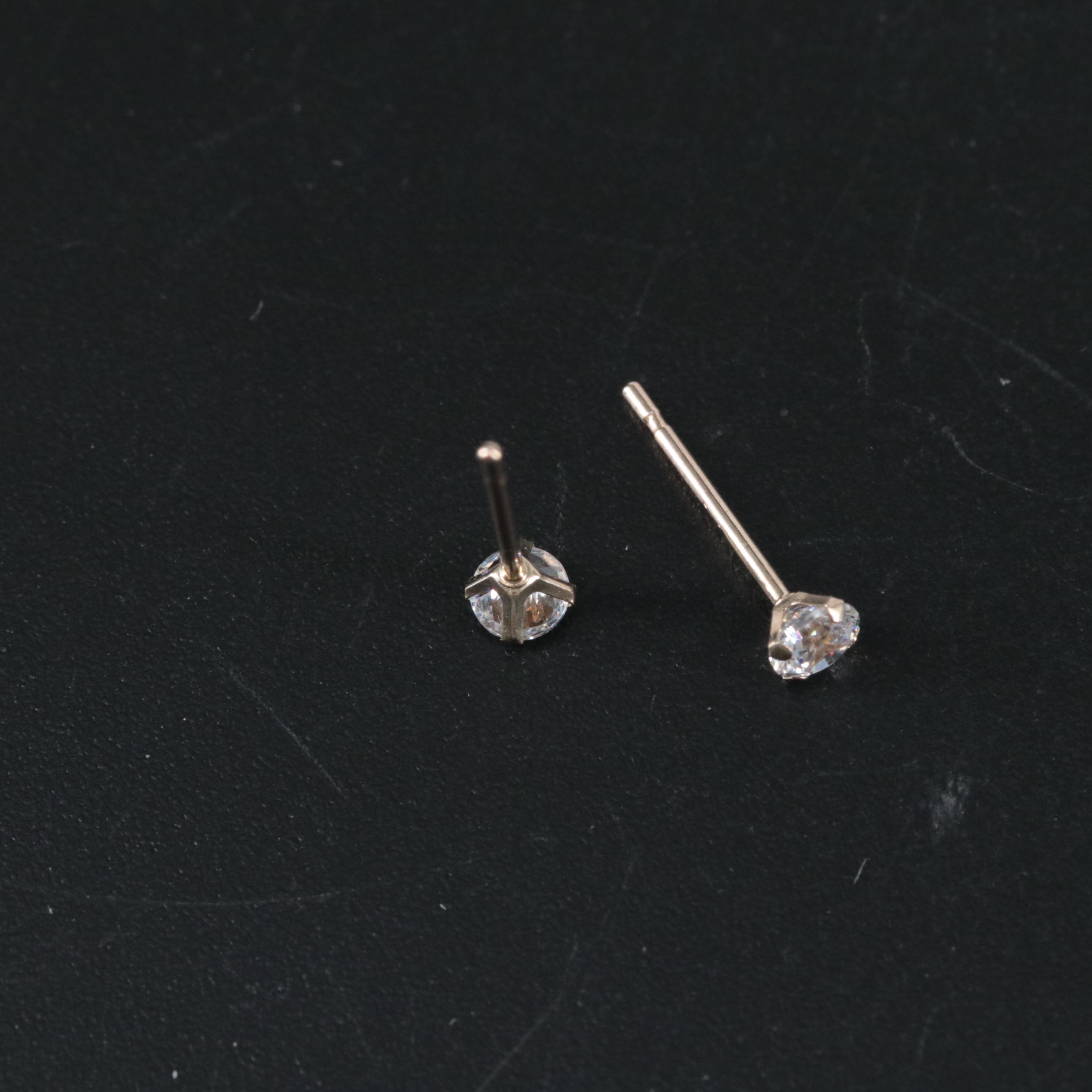 10K 3mm Cubic Zirconia Round Stud Earrings