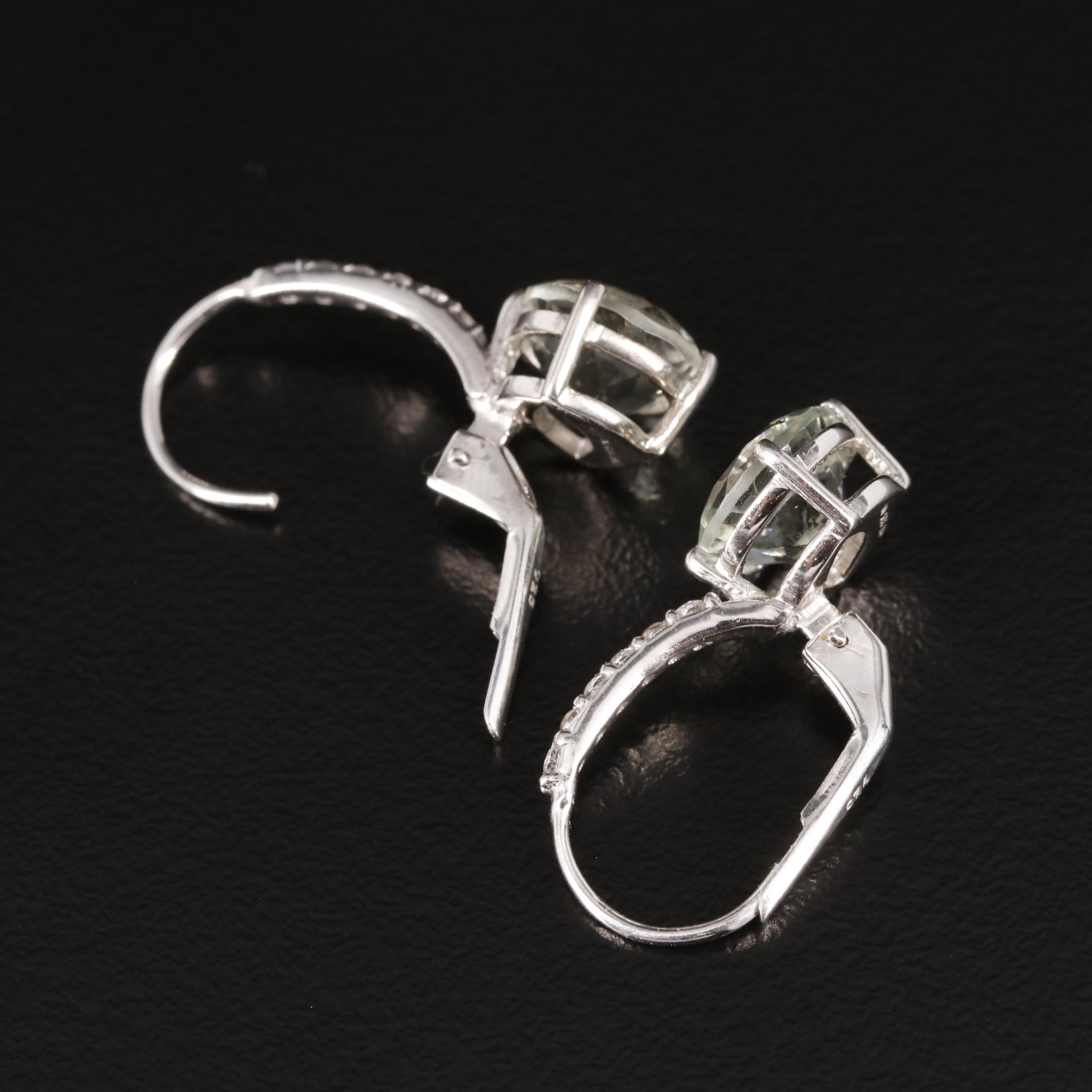 Sterling Prasiolite and White Zircon Drop Earrings