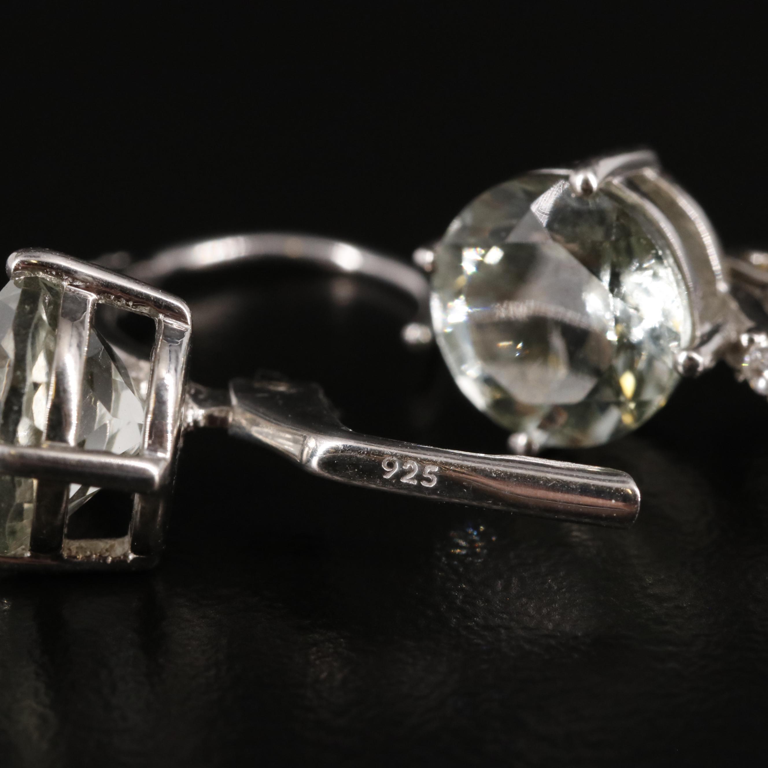 Sterling Prasiolite and White Zircon Drop Earrings