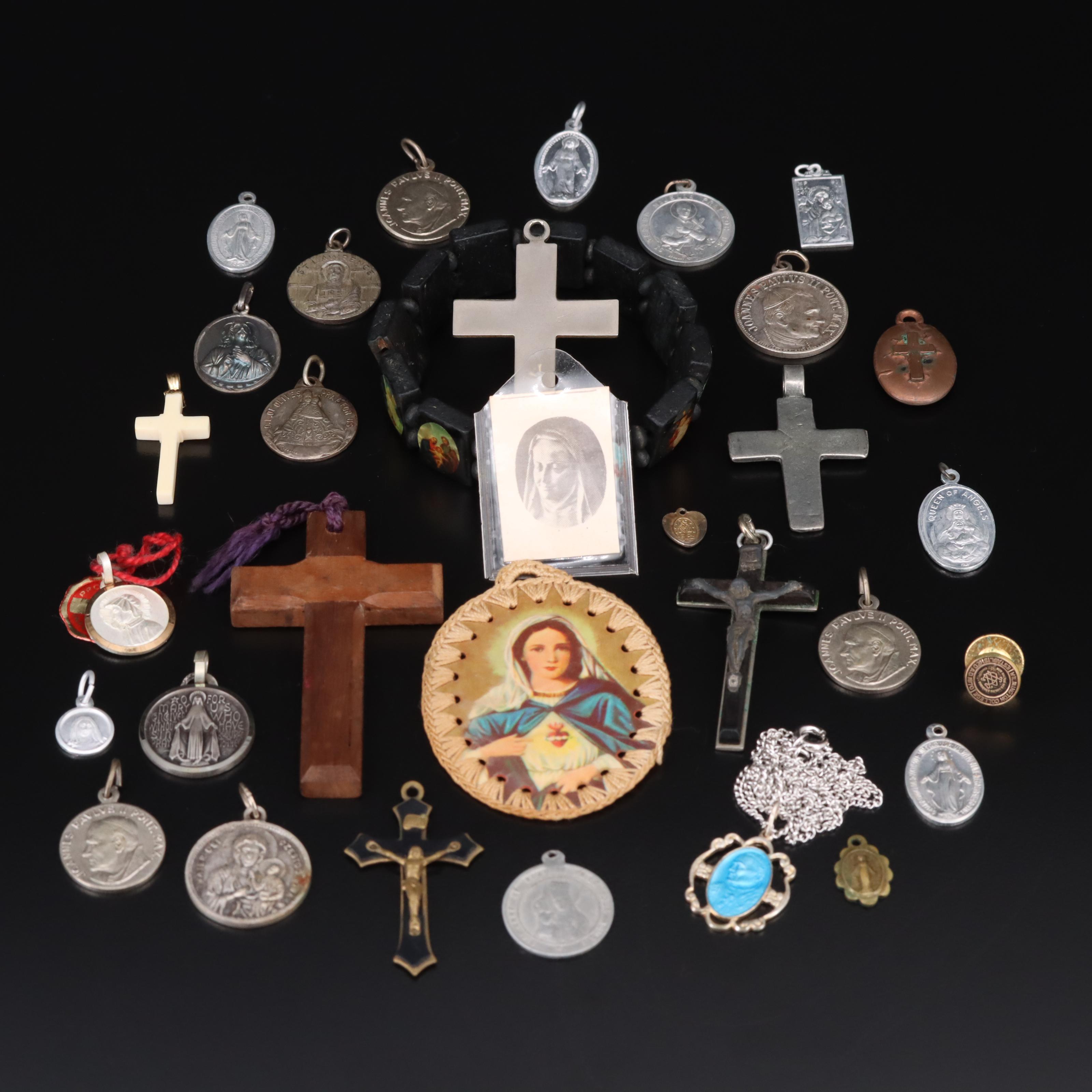 Christian Charms and Pendants Including Mexican, Cross, Mother Mary