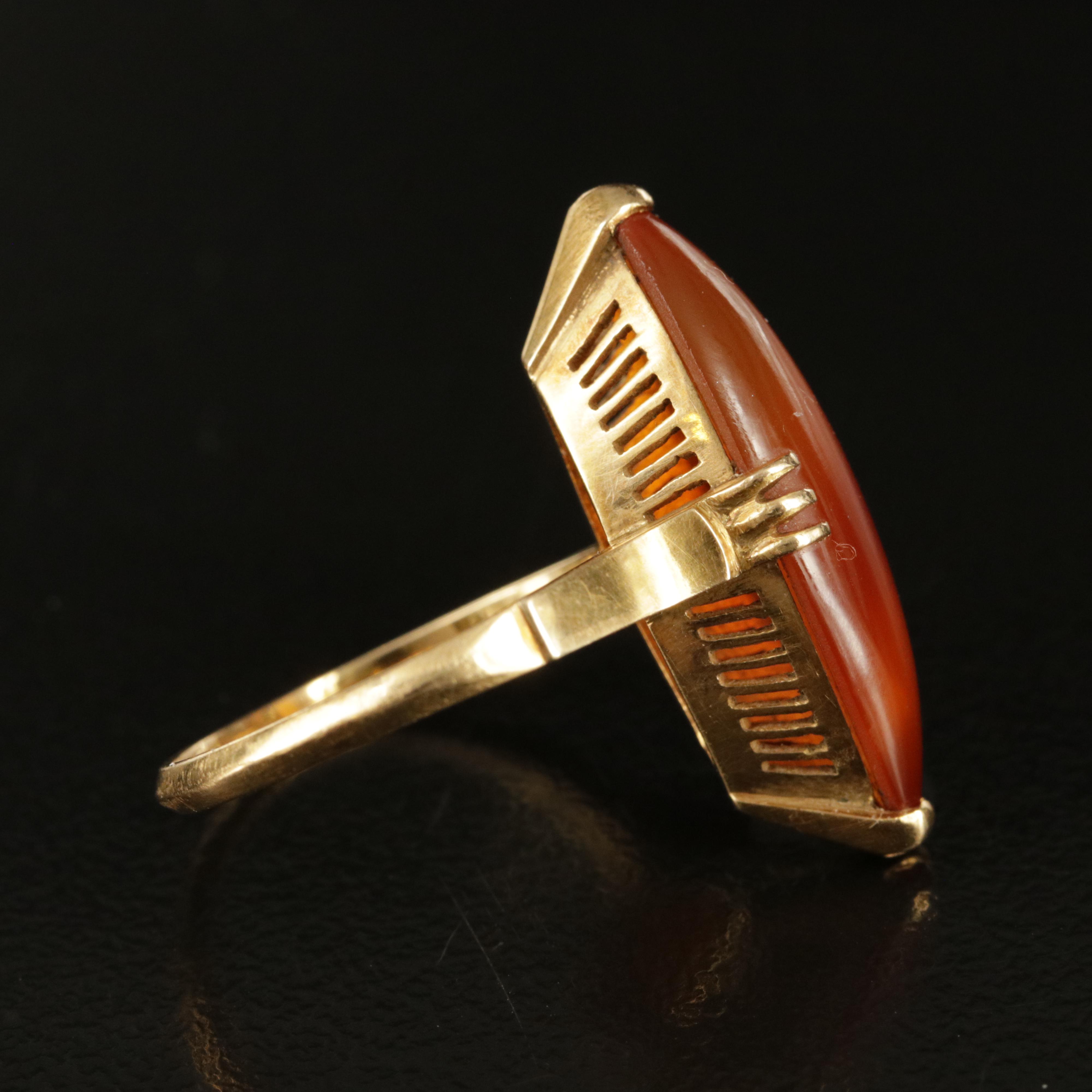Antique 18K Carnelian Navette Ring