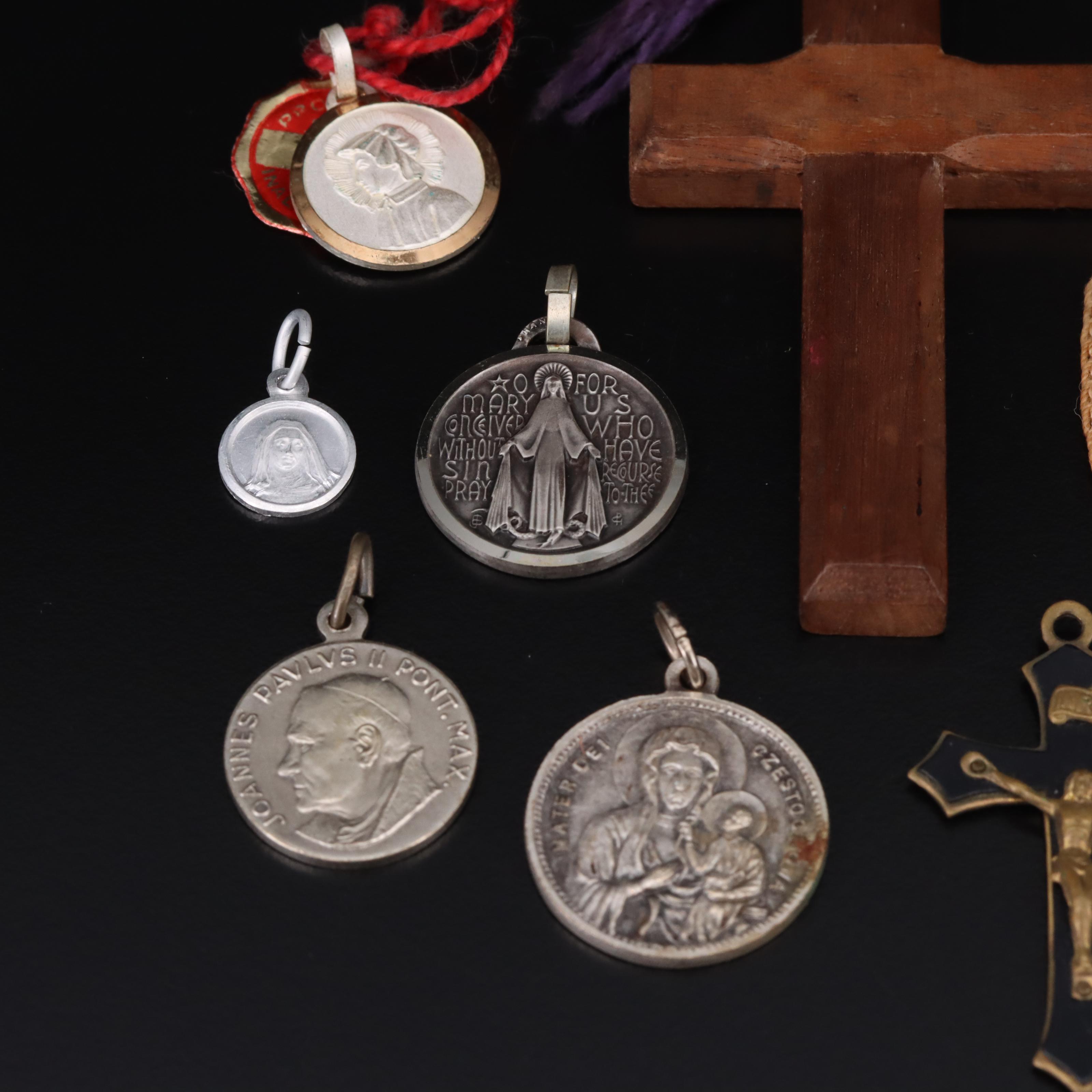 Christian Charms and Pendants Including Mexican, Cross, Mother Mary