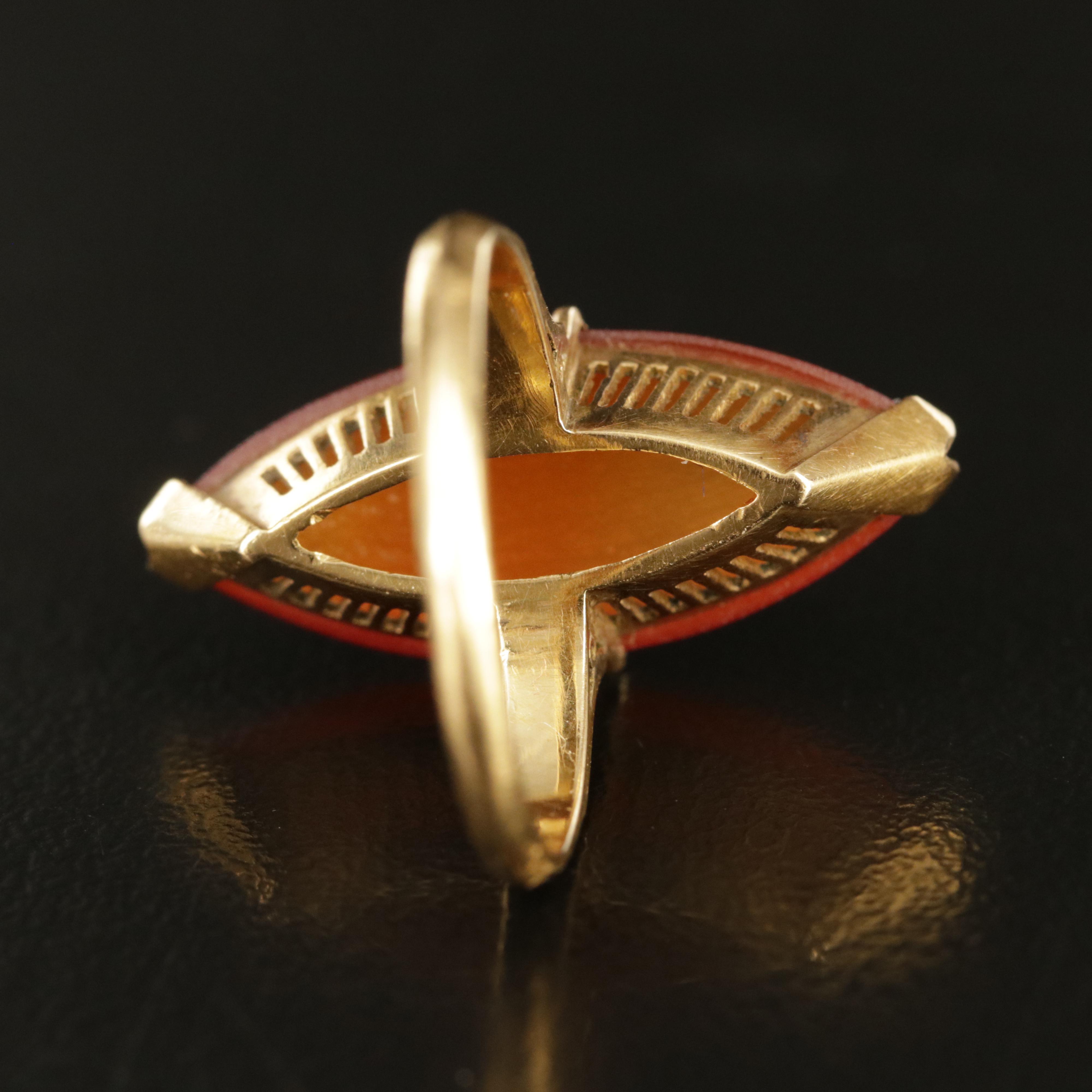 Antique 18K Carnelian Navette Ring